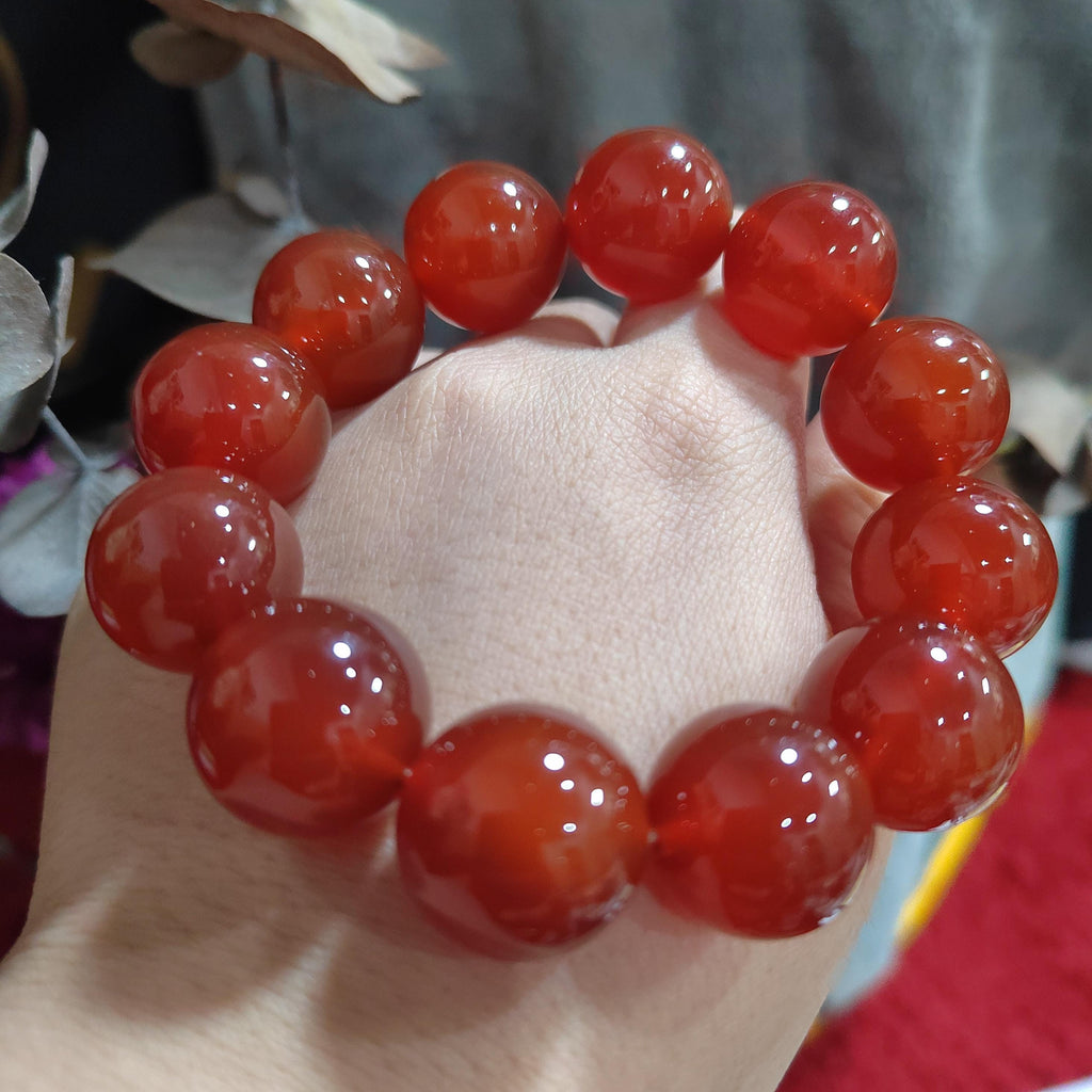 Certified Rare 17.5-18.5mm Sichuan Liangshan Southern Icy Clean & Clear Nanhong Agate Beads Bracelet Untreated 四川涼山冰种红樱桃红南红 SL110