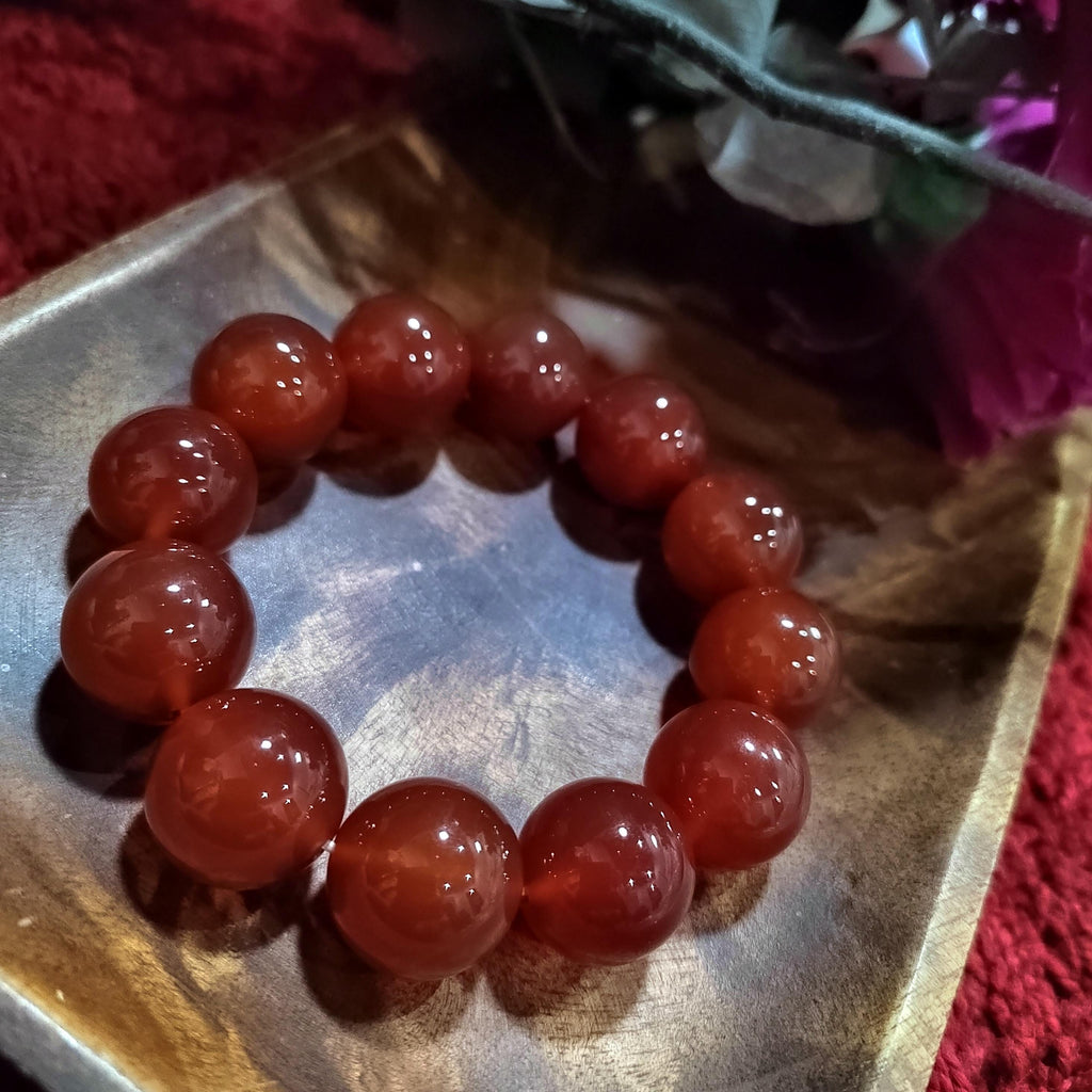 Certified Rare 17.5-18.5mm Sichuan Liangshan Southern Icy Clean & Clear Nanhong Agate Beads Bracelet Untreated 四川涼山冰种红樱桃红南红 SL110
