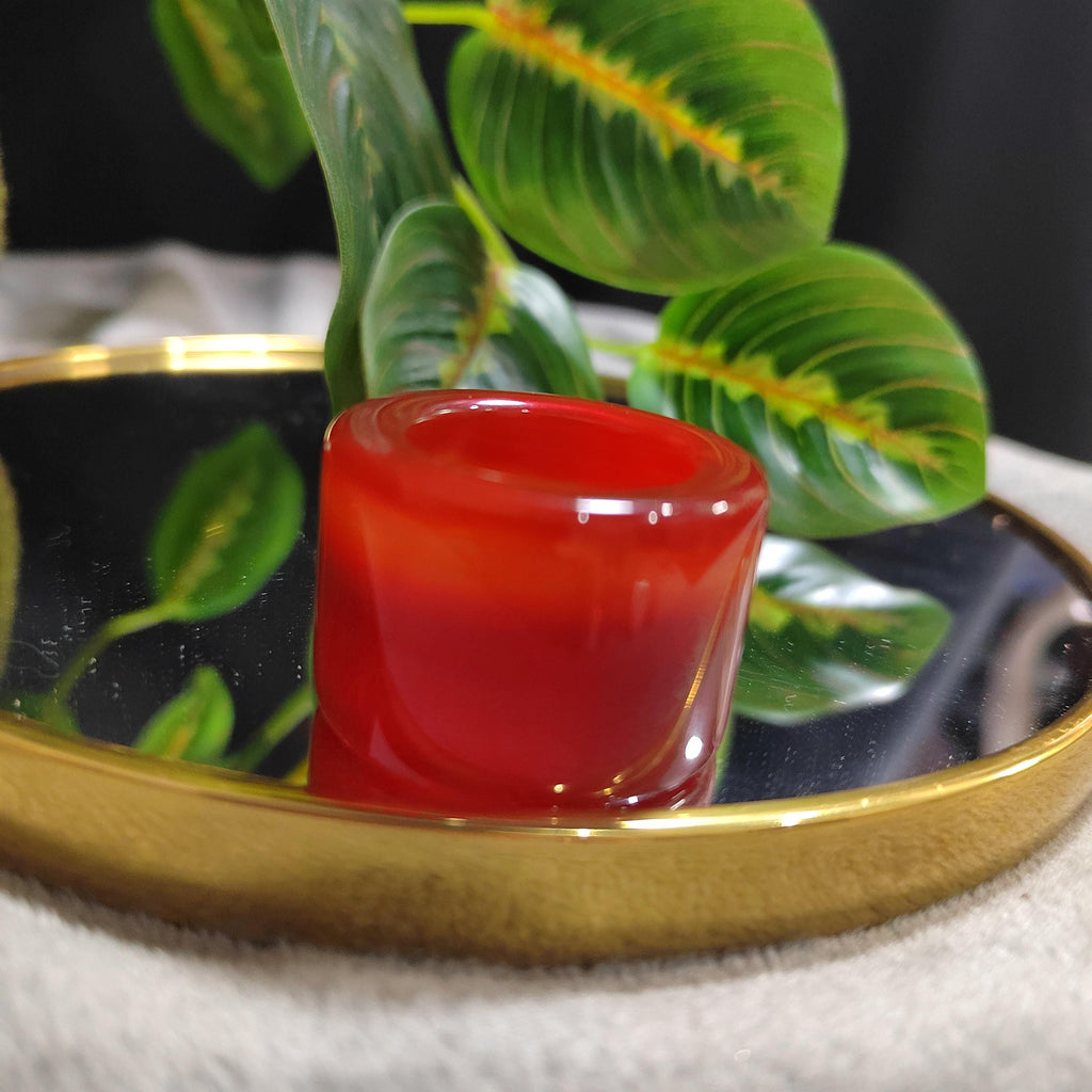 Certified Natural Untreated Sichuan Liangshan Nanhong Red Silk Agate Thumb Ring | Rare Chinese Sardonyx Pendant | 四川川红缠丝南红玛瑙拇指戒 SL122