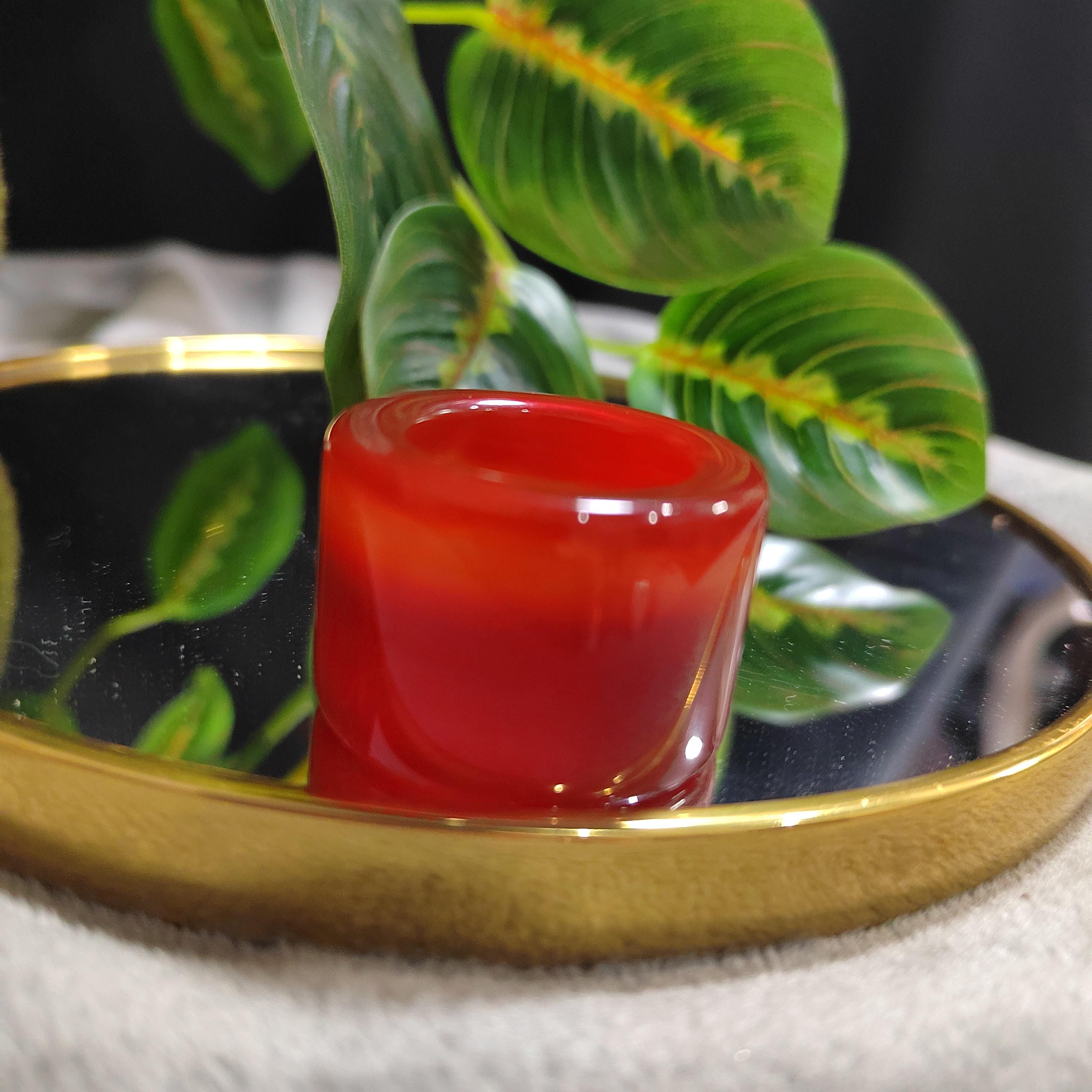 Certified Natural Untreated Sichuan Liangshan Nanhong Red Silk Agate Thumb Ring | Rare Chinese Sardonyx Pendant | 四川川红缠丝南红玛瑙拇指戒 SL122