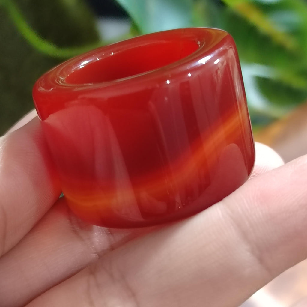 Certified Natural Untreated Sichuan Liangshan Nanhong Red Silk Agate Thumb Ring | Rare Chinese Sardonyx Pendant | 四川川红缠丝南红玛瑙拇指戒 SL122