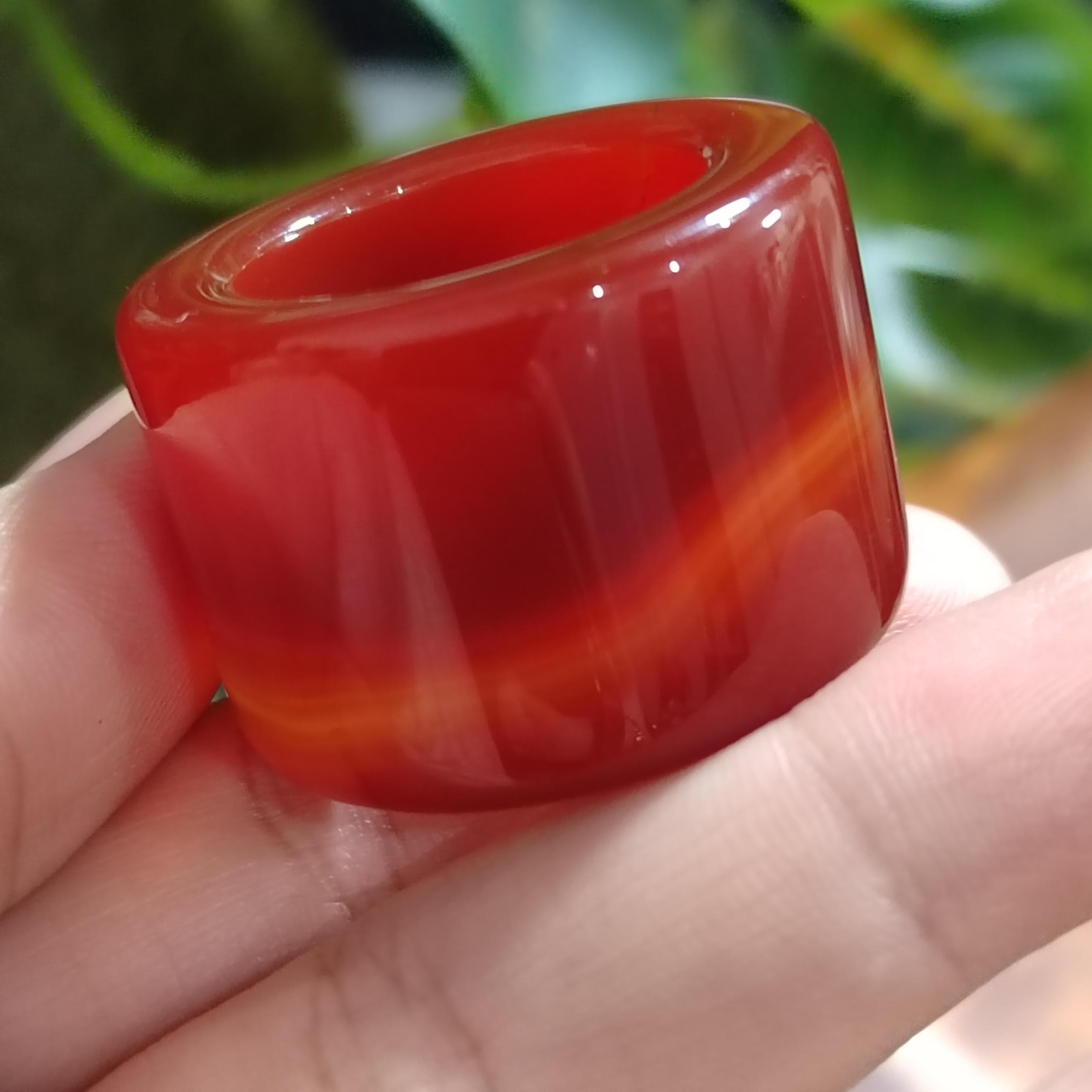 Certified Natural Untreated Sichuan Liangshan Nanhong Red Silk Agate Thumb Ring | Rare Chinese Sardonyx Pendant | 四川川红缠丝南红玛瑙拇指戒 SL122