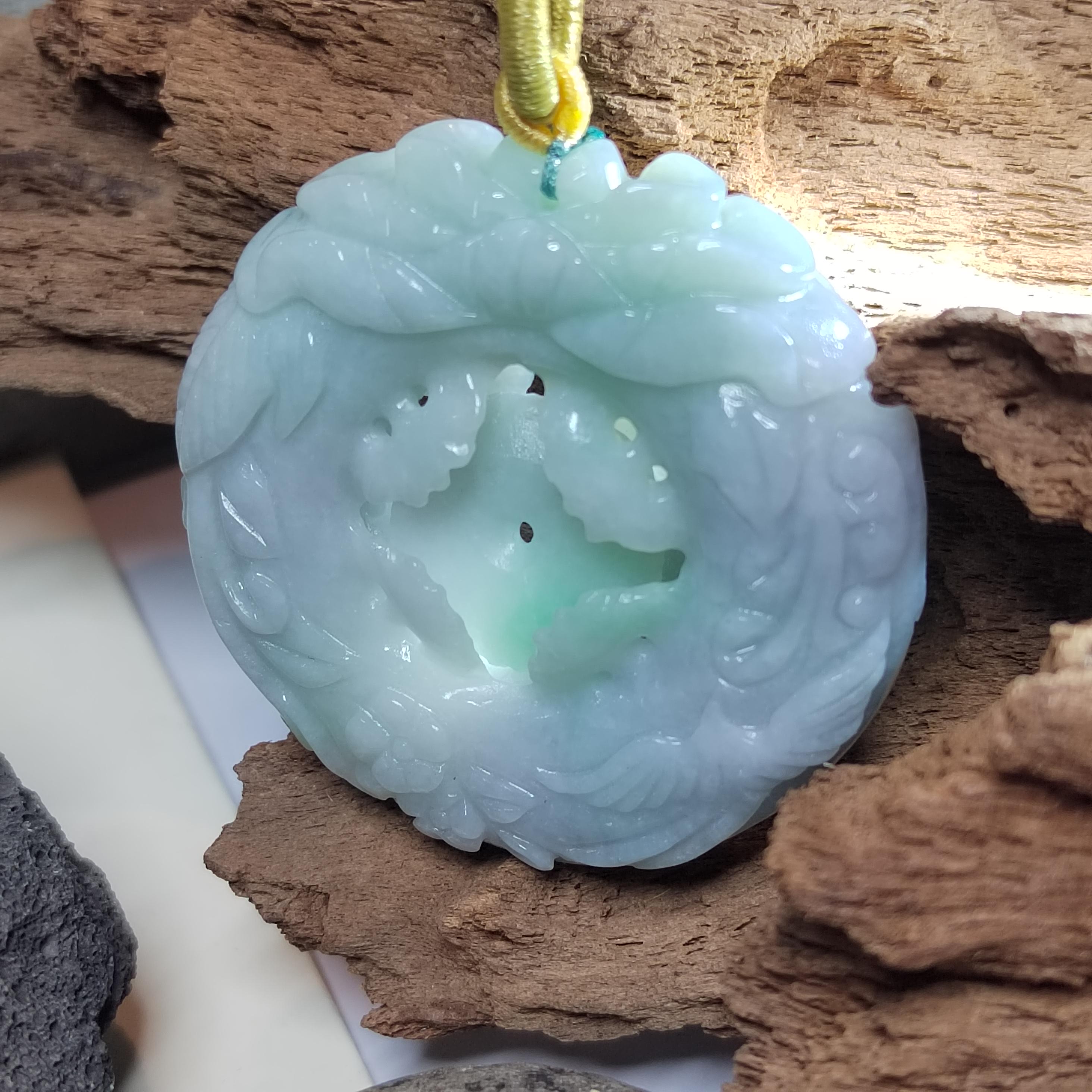 Certified Natural Burmese Jadeite Floral Bird Harmony Pendant Type A Untreated Movable 平方扣 Museum Grade Hand Carved SL458