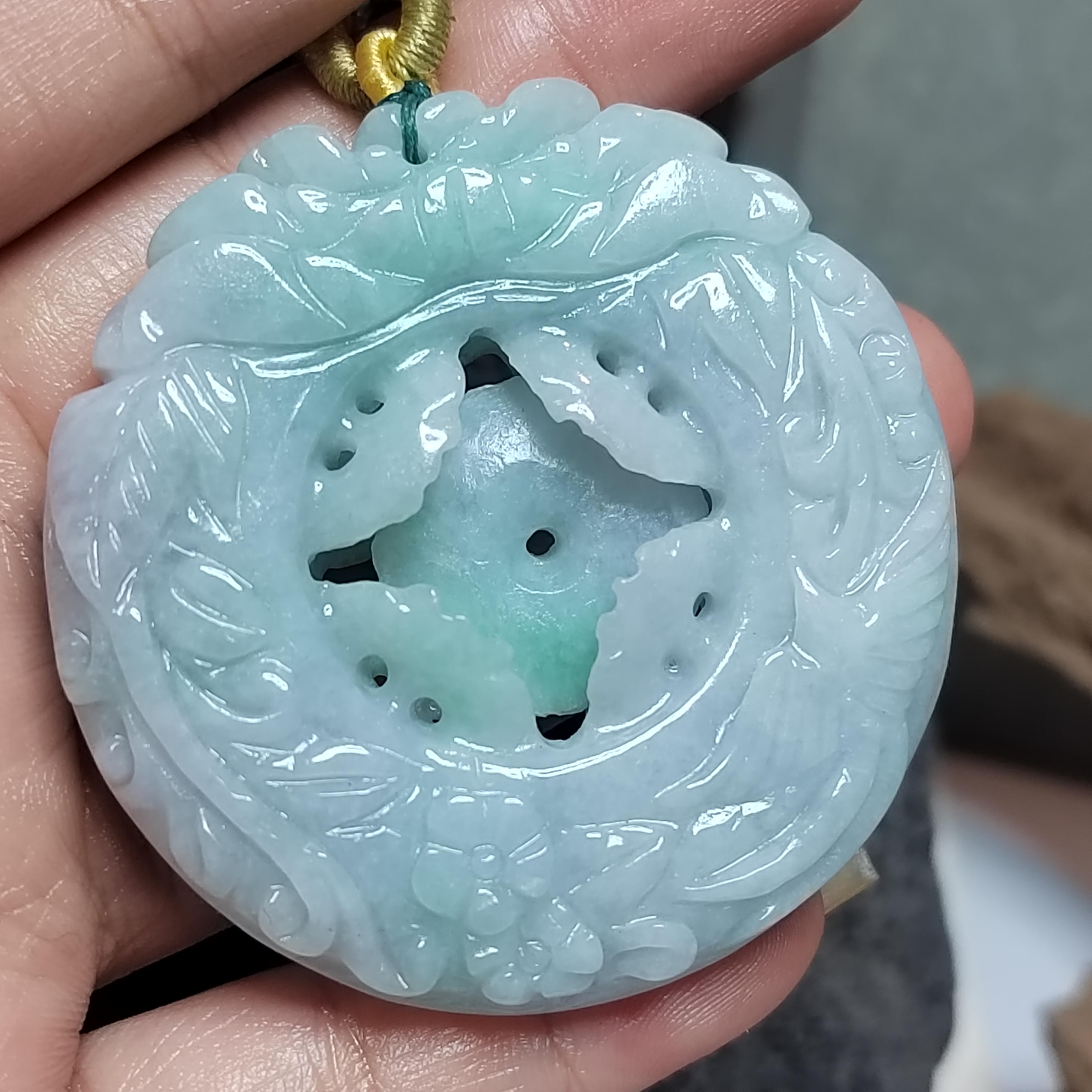 Certified Natural Burmese Jadeite Floral Bird Harmony Pendant Type A Untreated Movable 平方扣 Museum Grade Hand Carved SL458