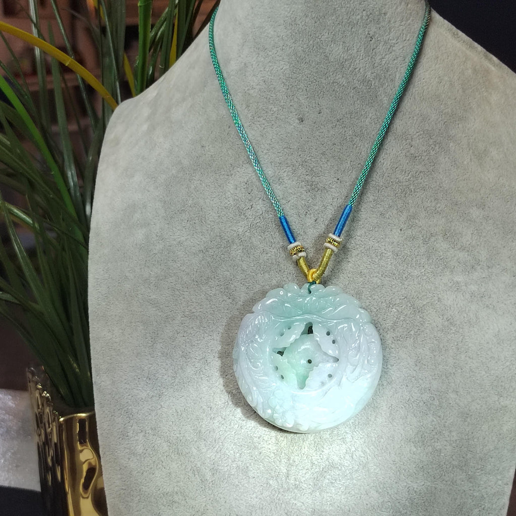 Certified Natural Burmese Jadeite Floral Bird Harmony Pendant Type A Untreated Movable 平方扣 Museum Grade Hand Carved SL458