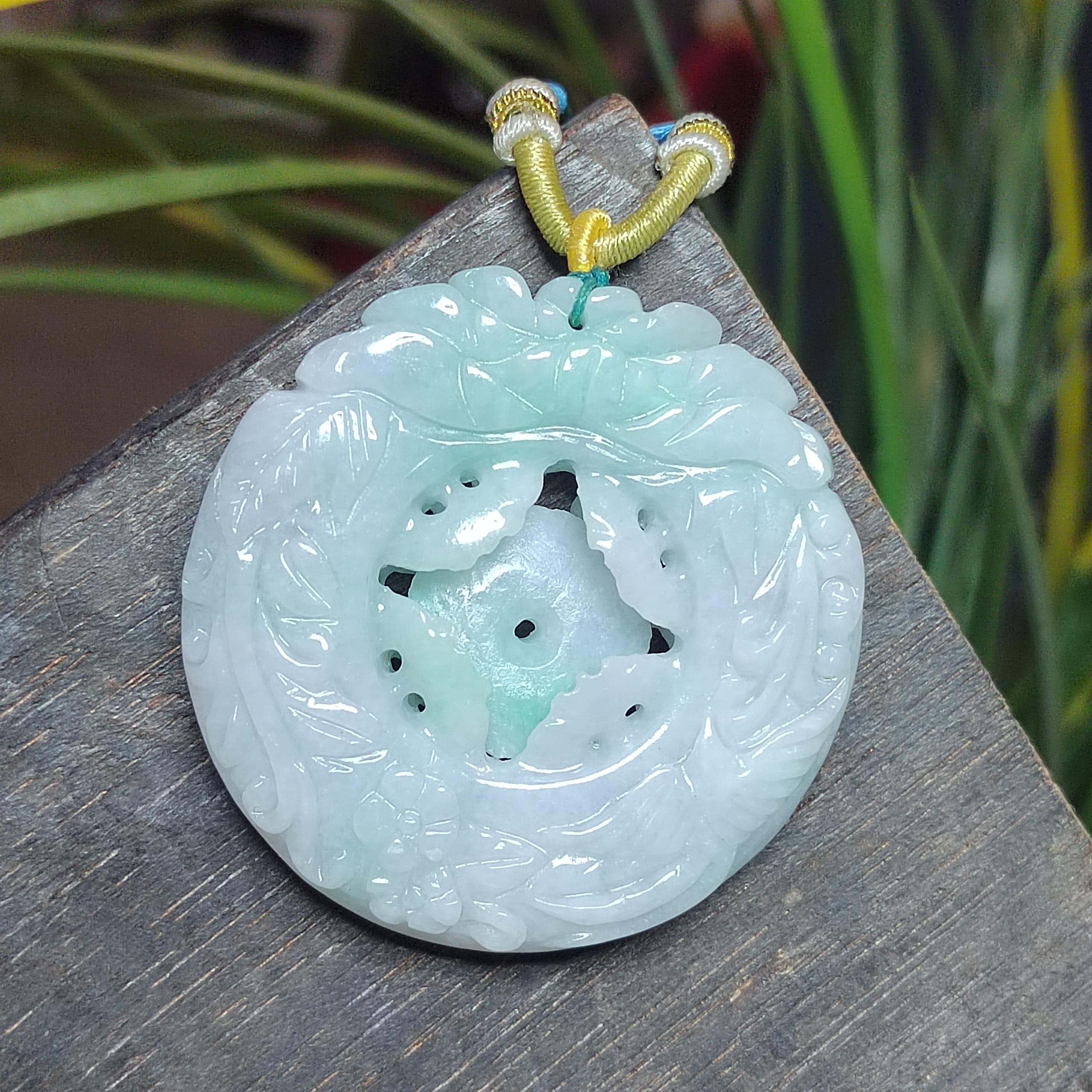 Certified Natural Burmese Jadeite Floral Bird Harmony Pendant Type A Untreated Movable 平方扣 Museum Grade Hand Carved SL458