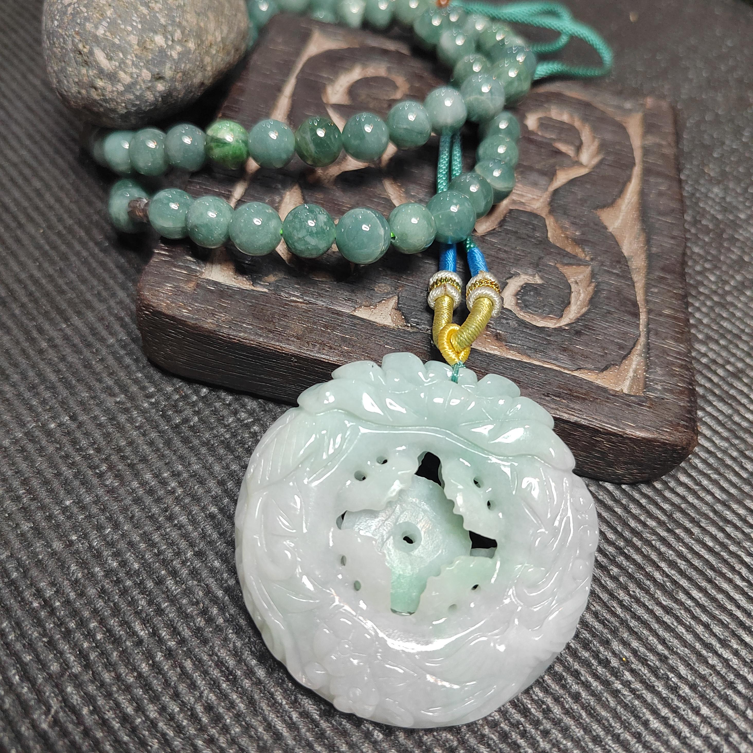 Certified Natural Burmese Jadeite Floral Bird Harmony Pendant Type A Untreated Movable 平方扣 Museum Grade Hand Carved SL458