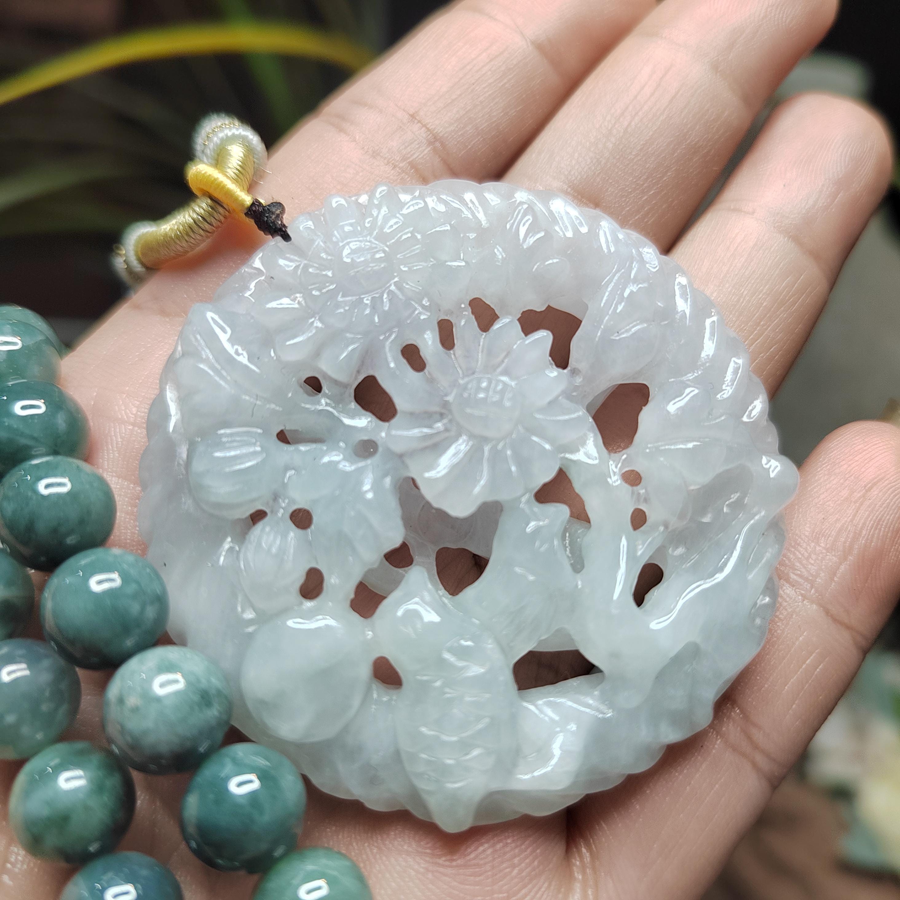 Certified Natural Burmese Jadeite “Pure Harmony Floral Bird” Pendant | Type A Untreated | Double-Sided Hand-Carved | Collector’s Grade SL457