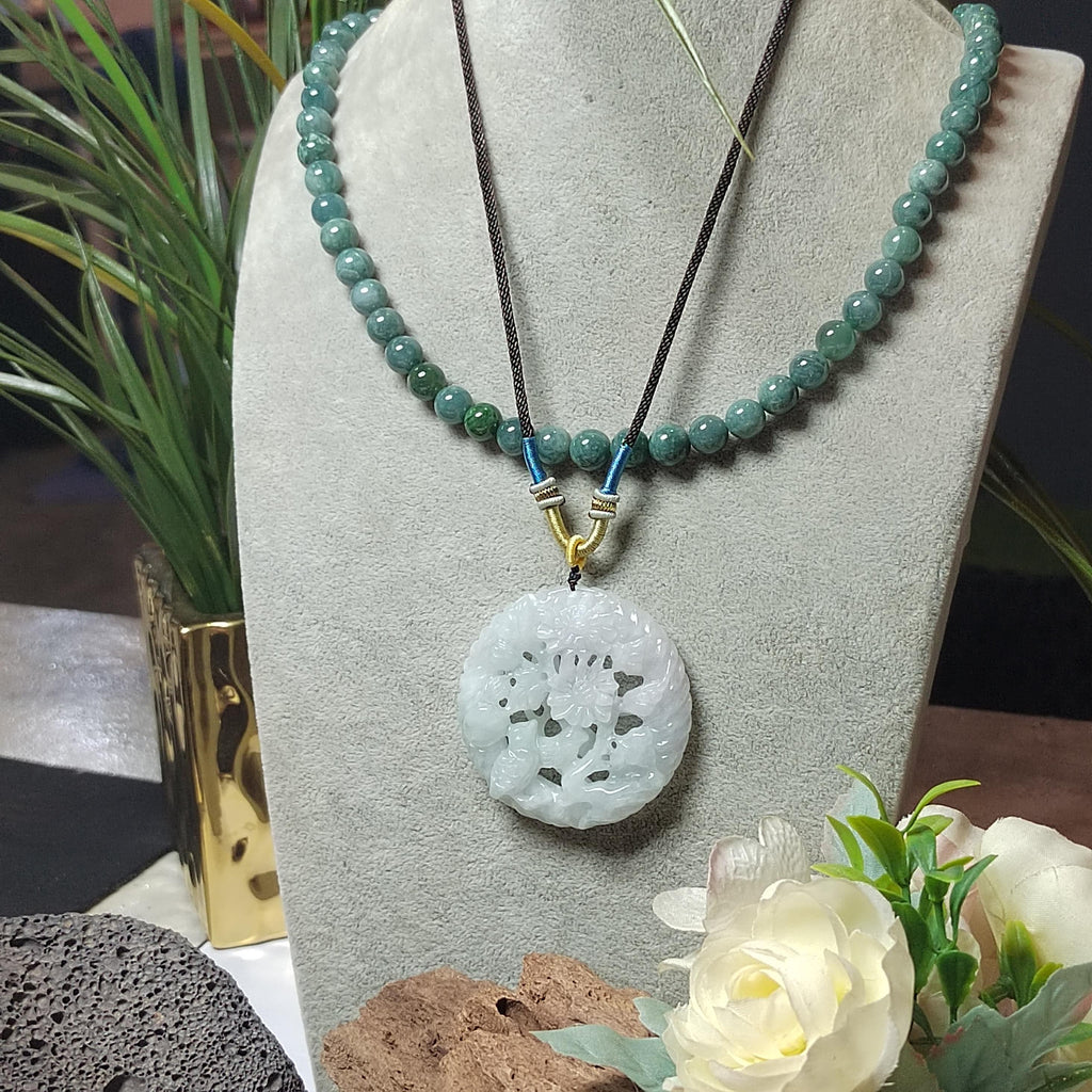 Certified Natural Burmese Jadeite “Pure Harmony Floral Bird” Pendant | Type A Untreated | Double-Sided Hand-Carved | Collector’s Grade SL457