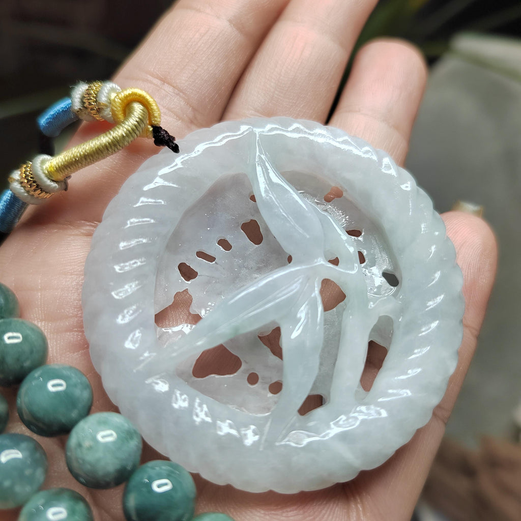 Certified Natural Burmese Jadeite “Pure Harmony Floral Bird” Pendant | Type A Untreated | Double-Sided Hand-Carved | Collector’s Grade SL457