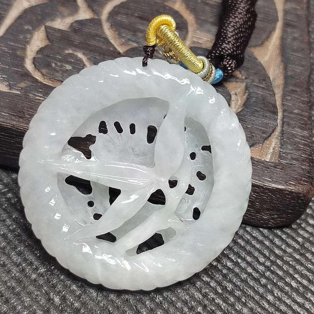 Certified Natural Burmese Jadeite “Pure Harmony Floral Bird” Pendant | Type A Untreated | Double-Sided Hand-Carved | Collector’s Grade SL457