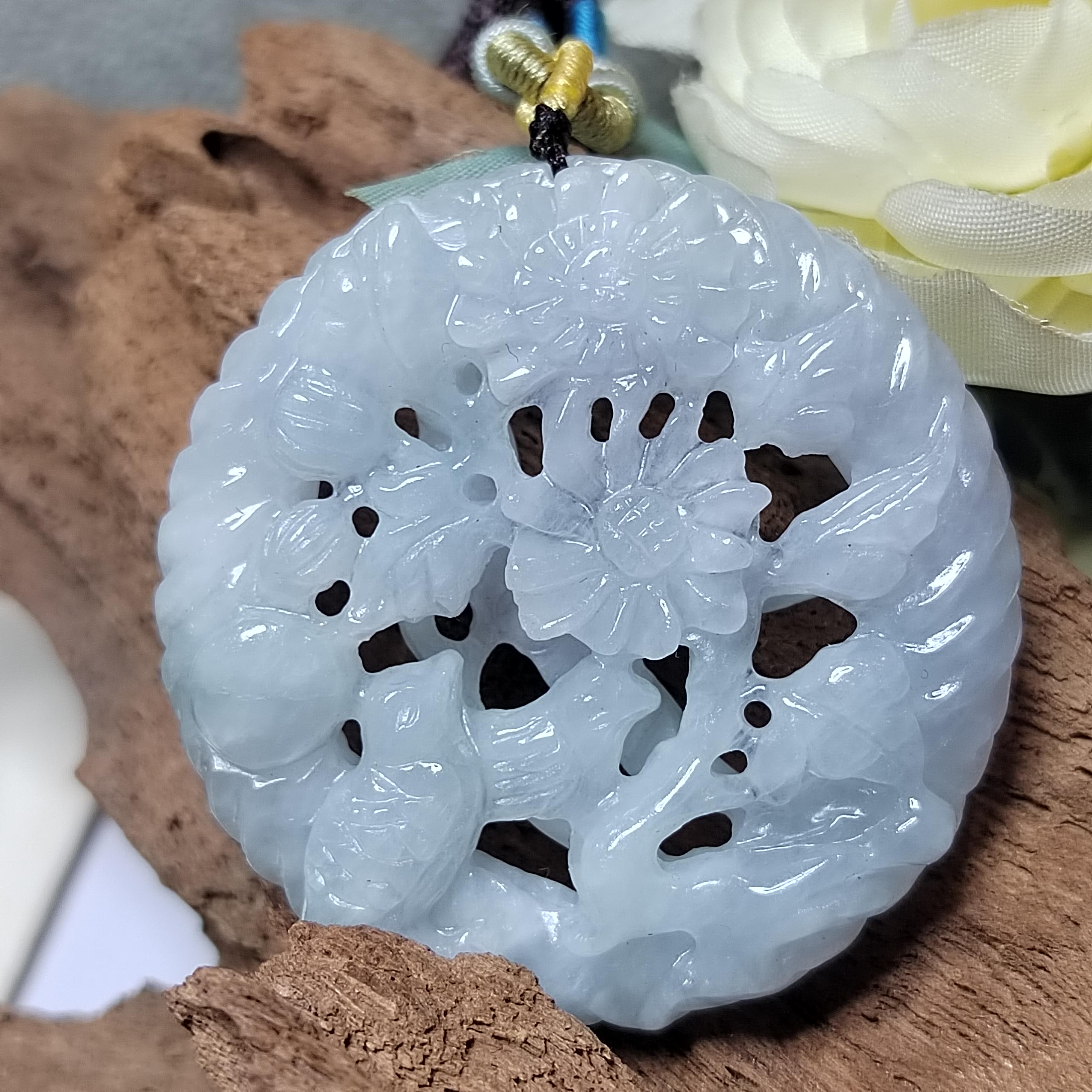 Certified Natural Burmese Jadeite “Pure Harmony Floral Bird” Pendant | Type A Untreated | Double-Sided Hand-Carved | Collector’s Grade SL457