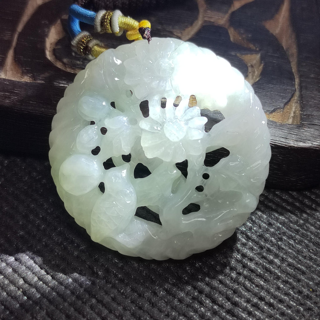 Certified Natural Burmese Jadeite “Pure Harmony Floral Bird” Pendant | Type A Untreated | Double-Sided Hand-Carved | Collector’s Grade SL457