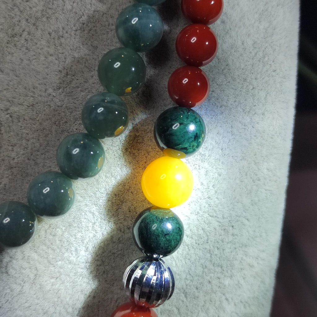 Handmade 65 cm Gemstone Necklace Huanglong Jade Waxi Nanhong Agate  Baoshan Nanhong Burmese Black Ink Jadeite Hand-Carved Jade Tube SL471
