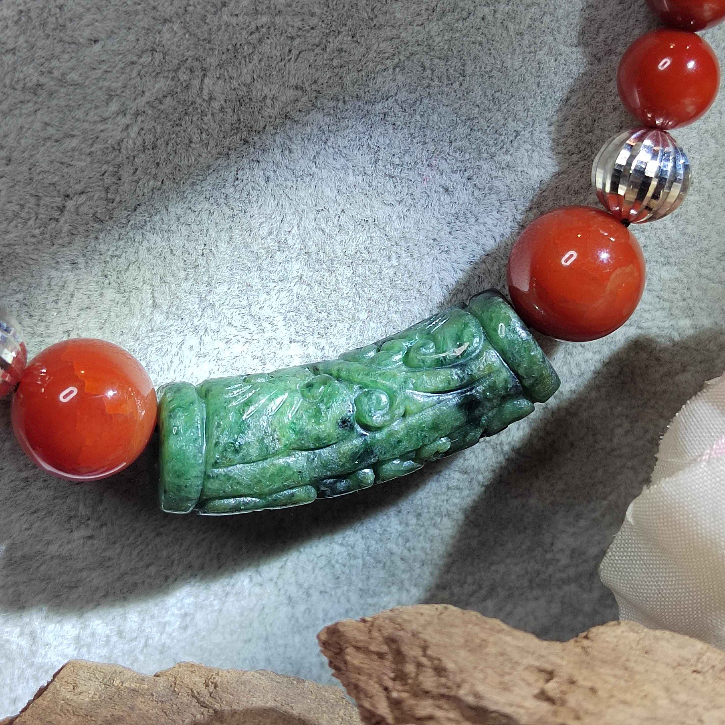 Handmade 65 cm Gemstone Necklace Huanglong Jade Waxi Nanhong Agate  Baoshan Nanhong Burmese Black Ink Jadeite Hand-Carved Jade Tube SL471