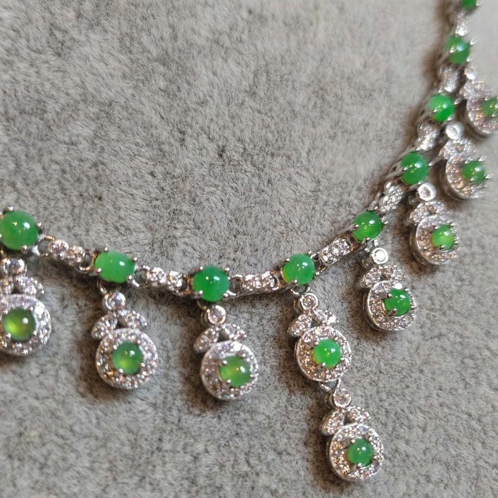 Apple Green Jade Beads on 925 Silver Necklace