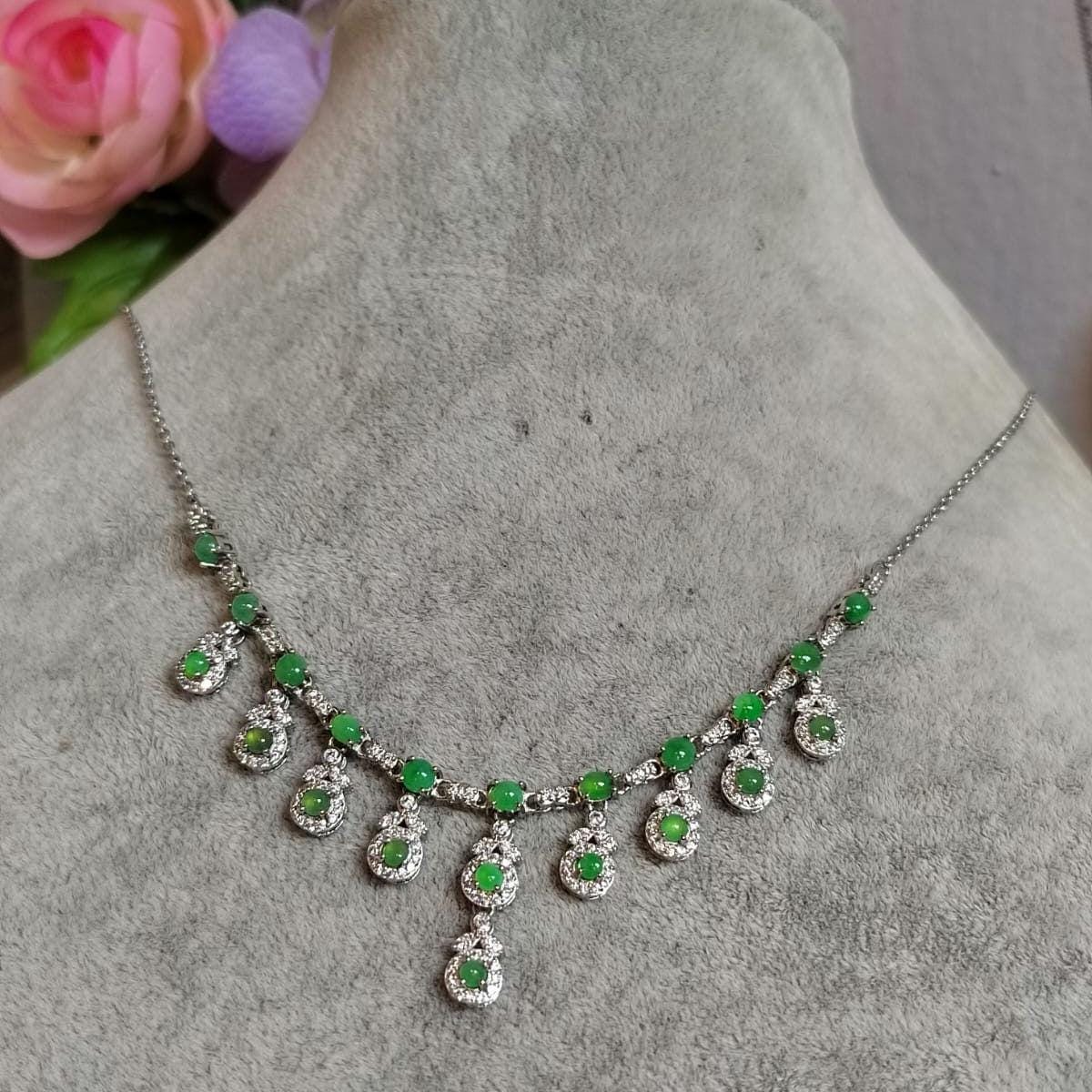 Apple Green Jade Beads on 925 Silver Necklace