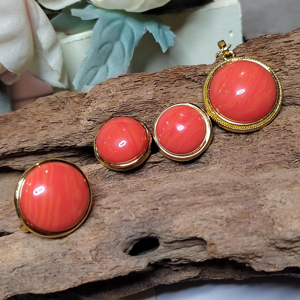 Certified Cultivated Momo Beautiful 3pcs Set Round Elegant Design Natural Coral Earrings - Ring - Pendant/Chain SL357