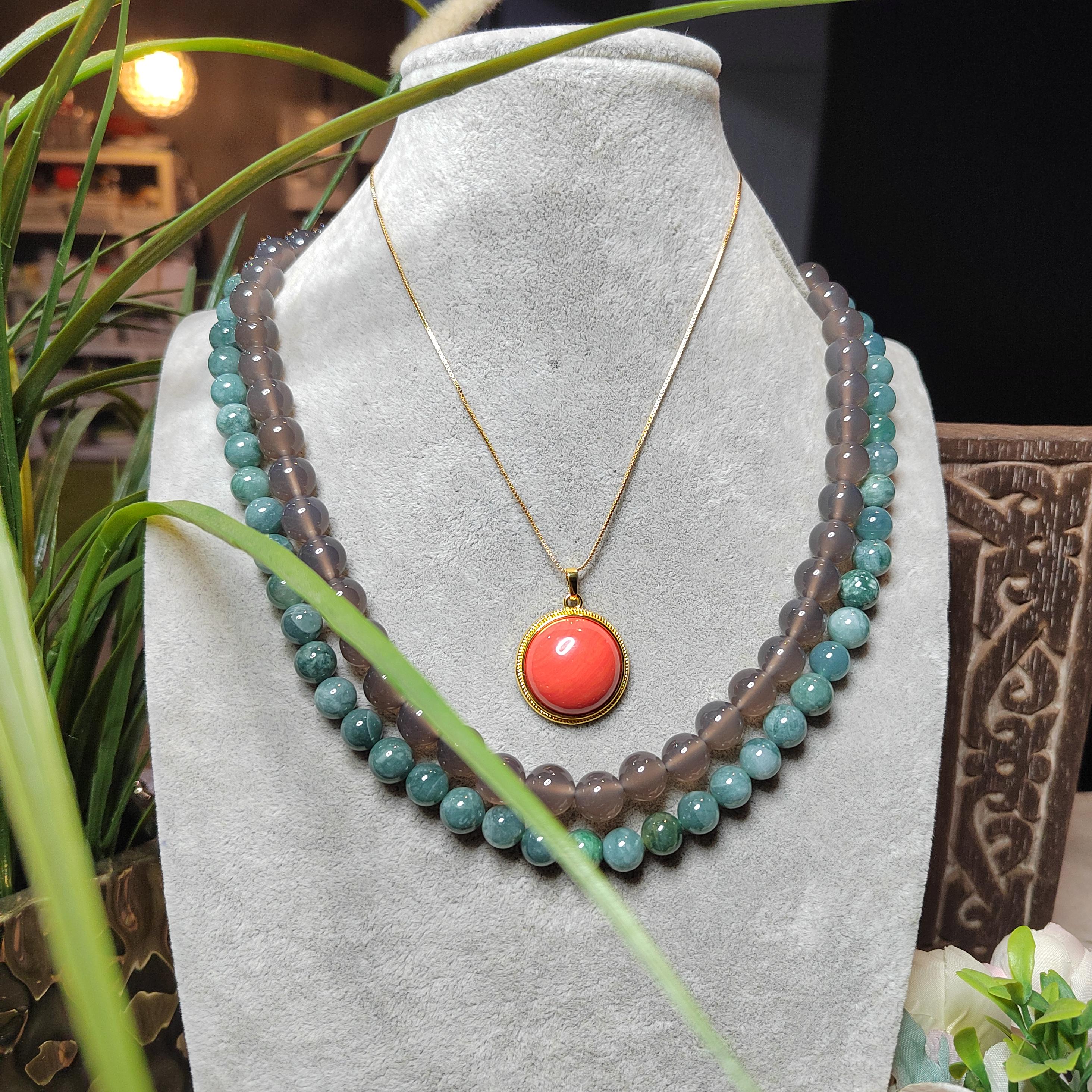 Certified Cultivated Momo Beautiful 3pcs Set Round Elegant Design Natural Coral Earrings - Ring - Pendant/Chain SL357