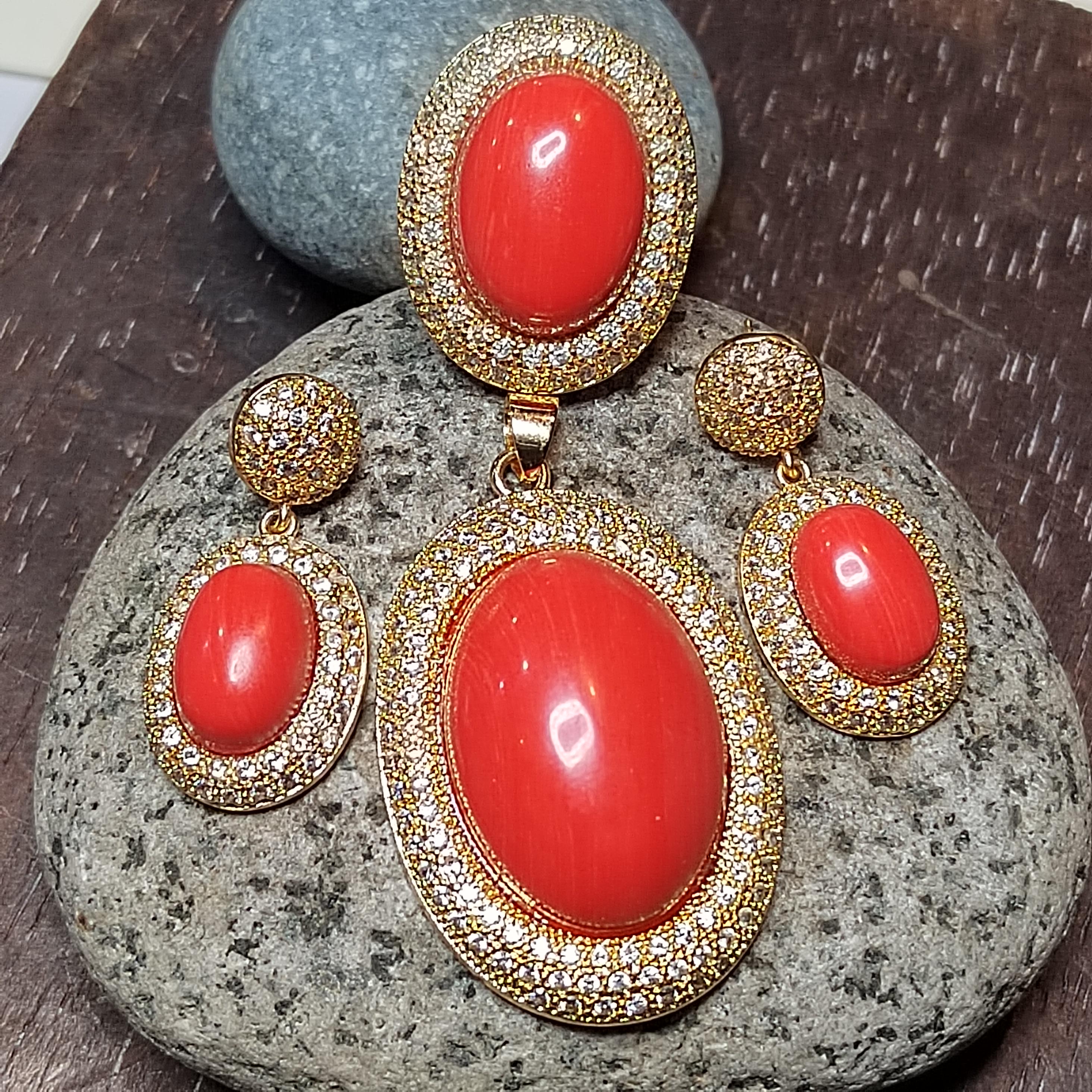 Certified Cultivated Momo Coral 3-Piece Jewelry Set SL357A