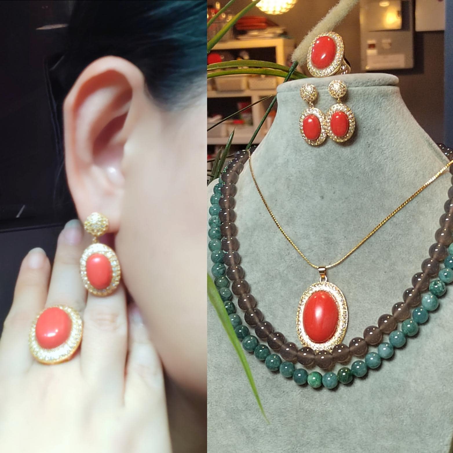 Certified Cultivated Momo Coral 3-Piece Jewelry Set SL357A