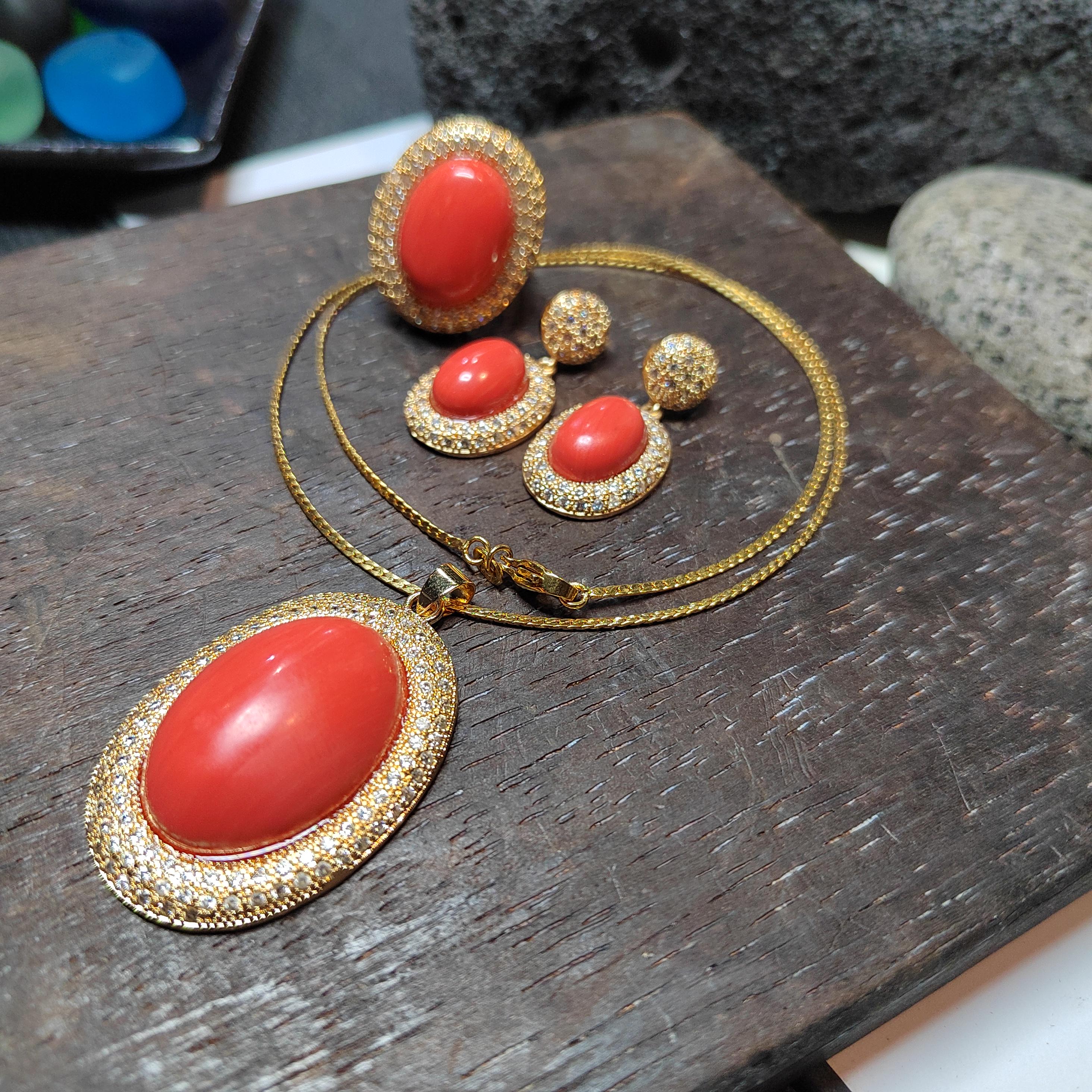 Certified Cultivated Momo Coral 3-Piece Jewelry Set SL357A