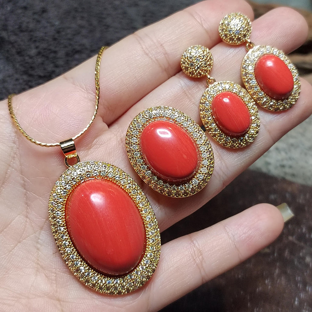 Certified Cultivated Momo Coral 3-Piece Jewelry Set SL357A