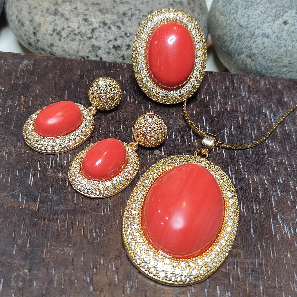 Certified Cultivated Momo Coral 3-Piece Jewelry Set SL357A