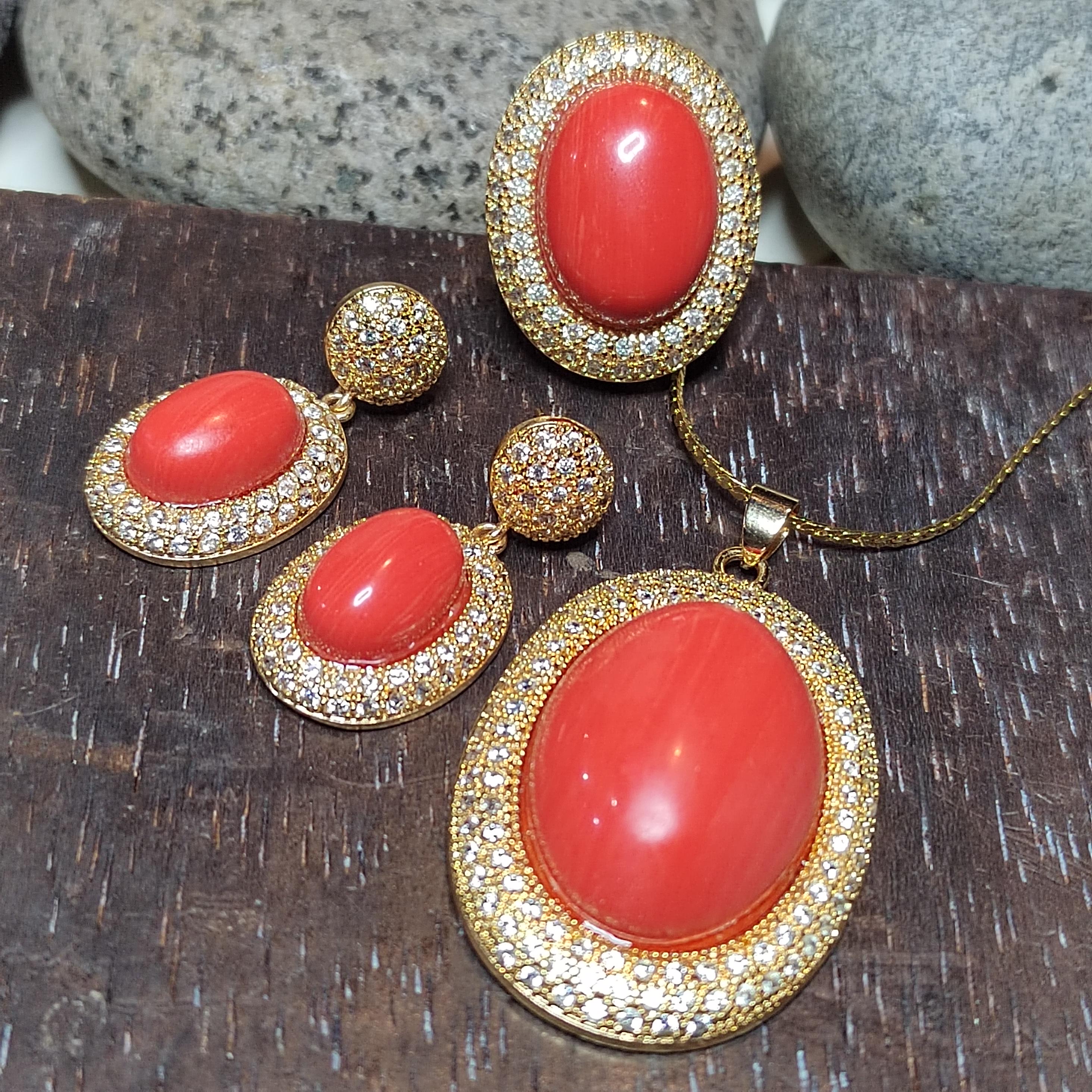 Certified Cultivated Momo Coral 3-Piece Jewelry Set SL357A