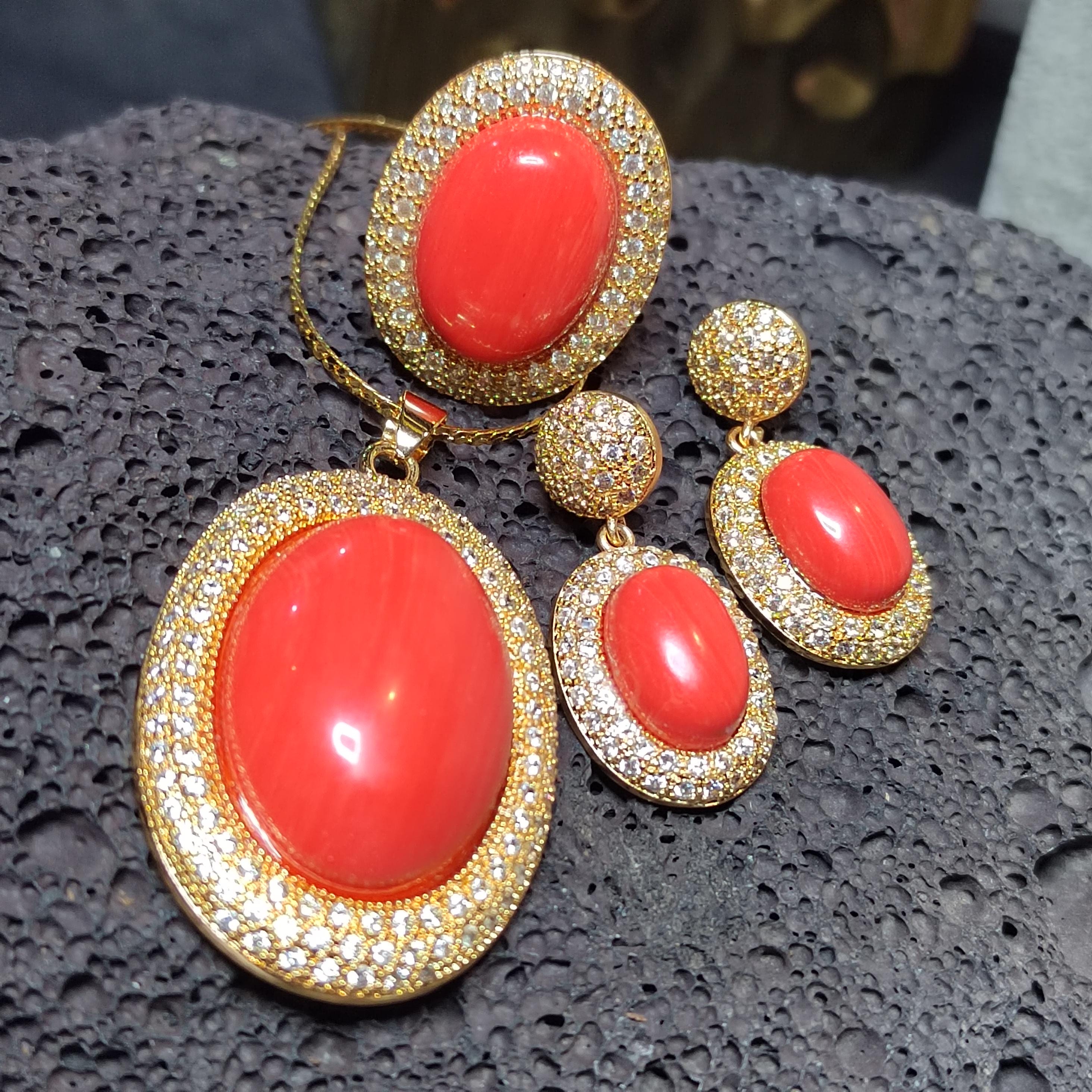 Certified Cultivated Momo Coral 3-Piece Jewelry Set SL357A