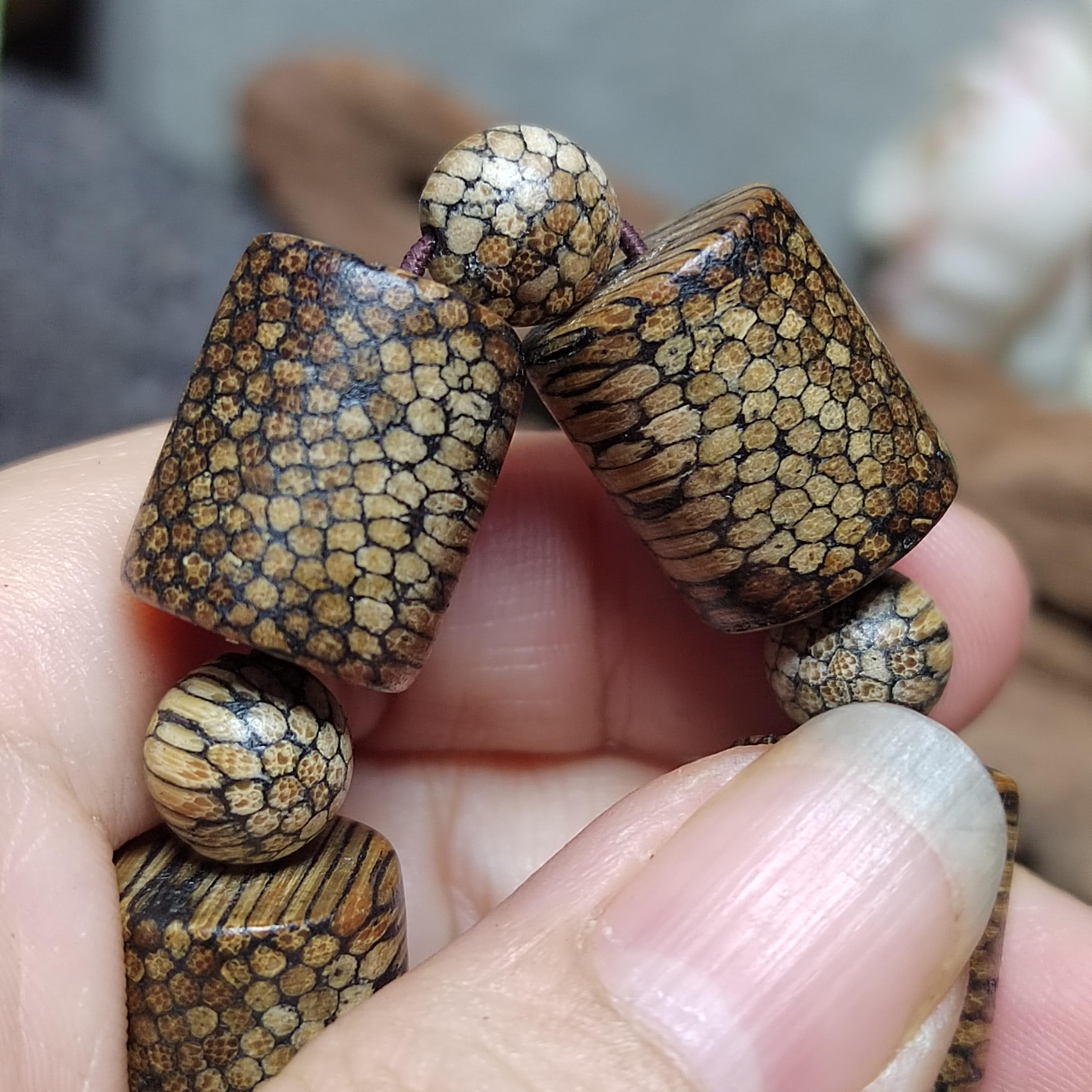 Certified Cultivated Cambodian Snake-Pattern White Chesswood Bracelet SL517