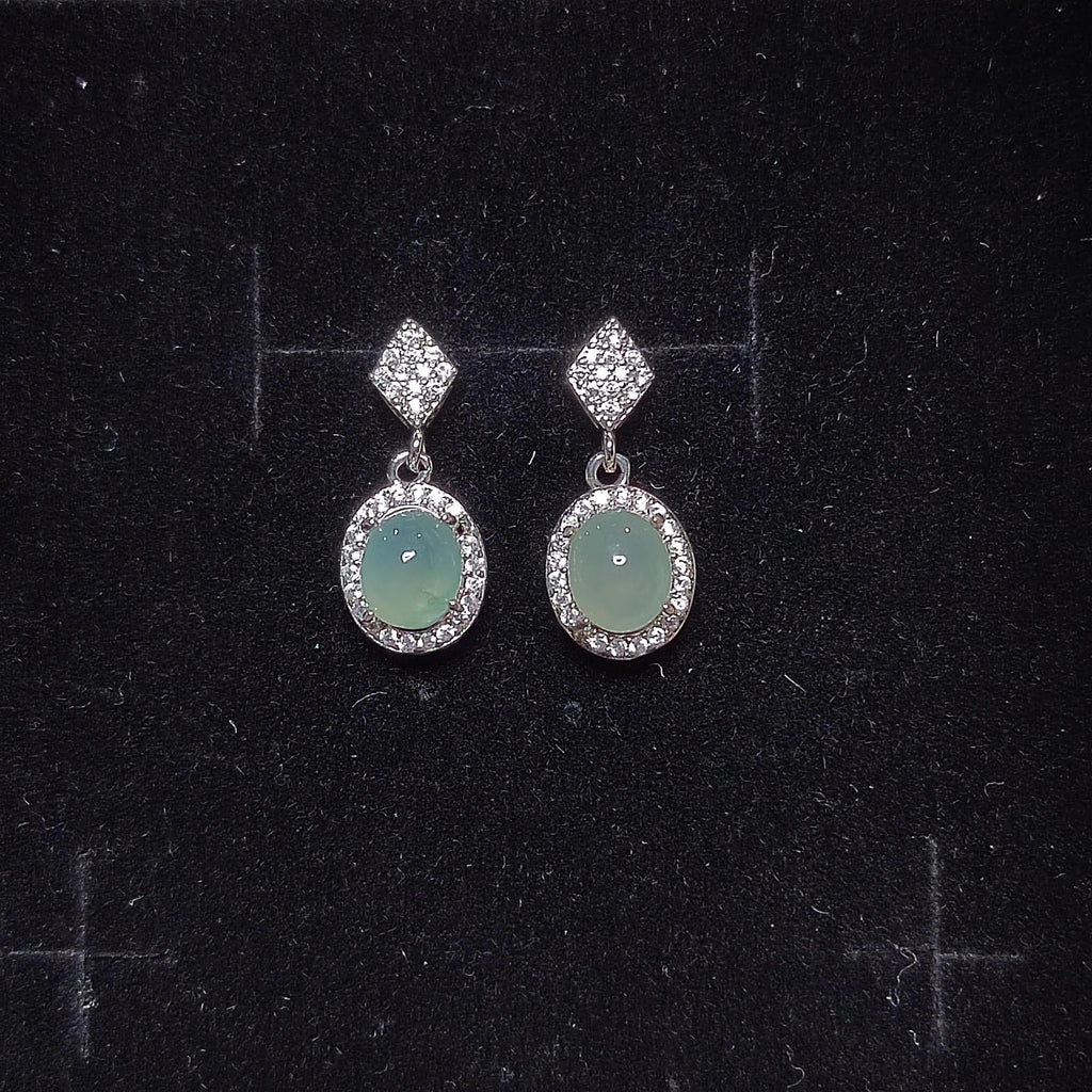 Certified A-Grade Icy Burmese Jadeite Earrings | 18K White Gold-Plated S925 Silver | Minimalist Oval Cabochon with Zircon Halo | SL209 SL Precious