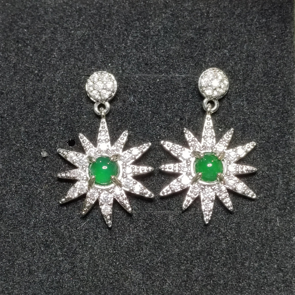 Certified A-Grade Natural Guatemala Jadeite Starburst Earrings | S925 Silver | Sparkling Zircon Drop Design | SL496 SL Precious