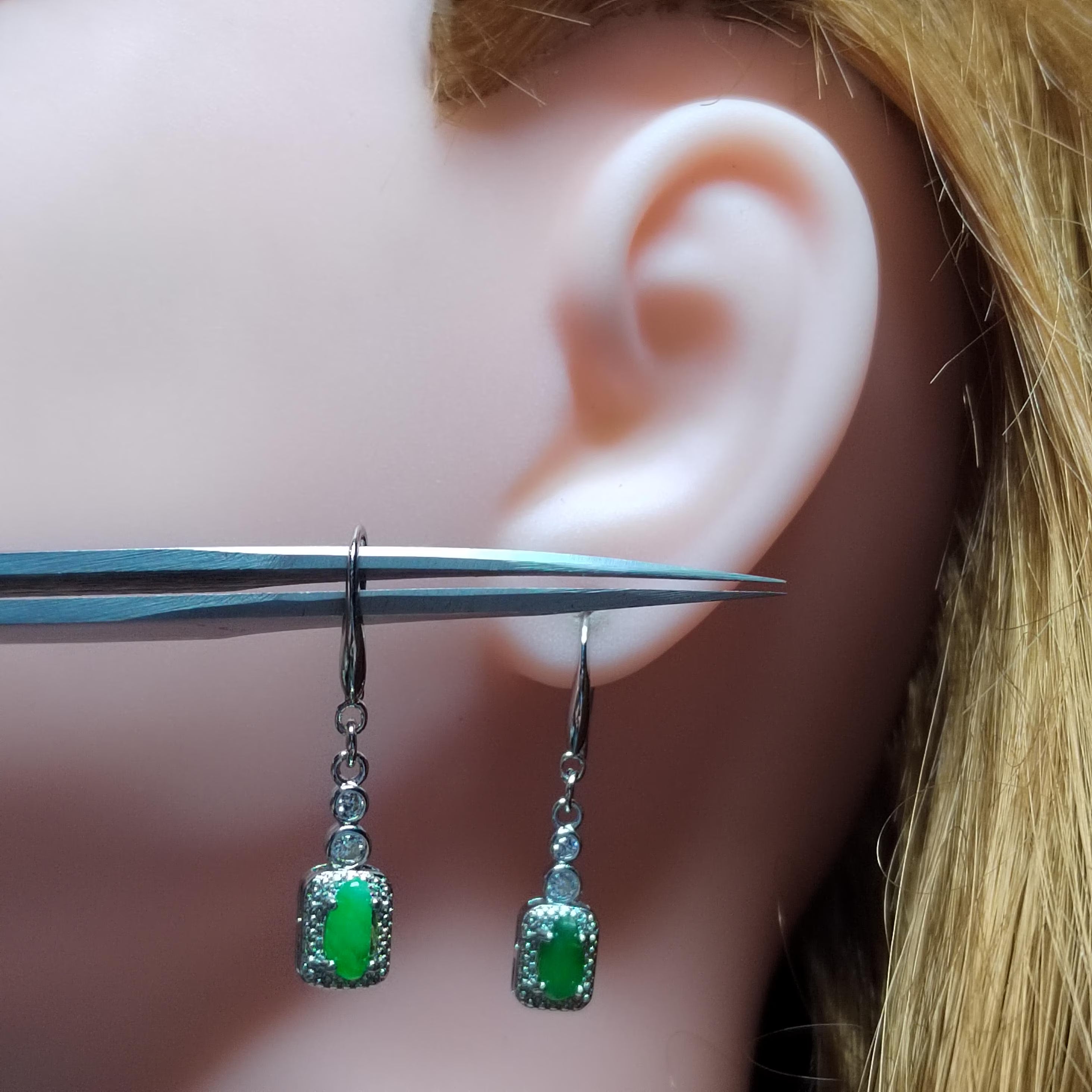 Certified Burmese Jadeite Glow-Green Earrings & Ring Set |Natural Untreated Jadeite |18K White Gold Plated S925 | Collector’s Set SL502 SL Precious