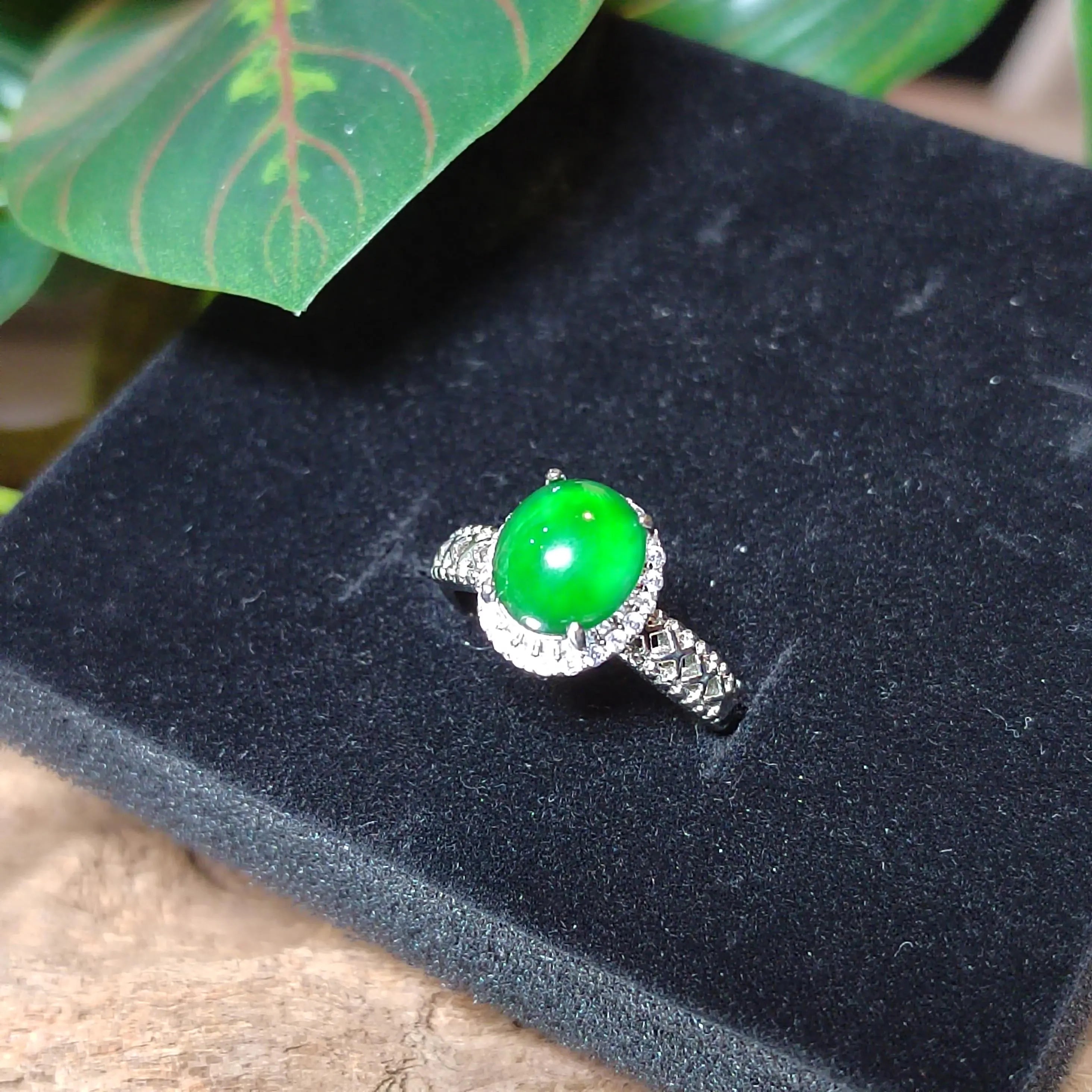 Certified A-Grade Natural Untreated Guatemala Imperial Green Jadeite Ring | 18K White Gold Plated | Adjustable | SL503 SL Precious