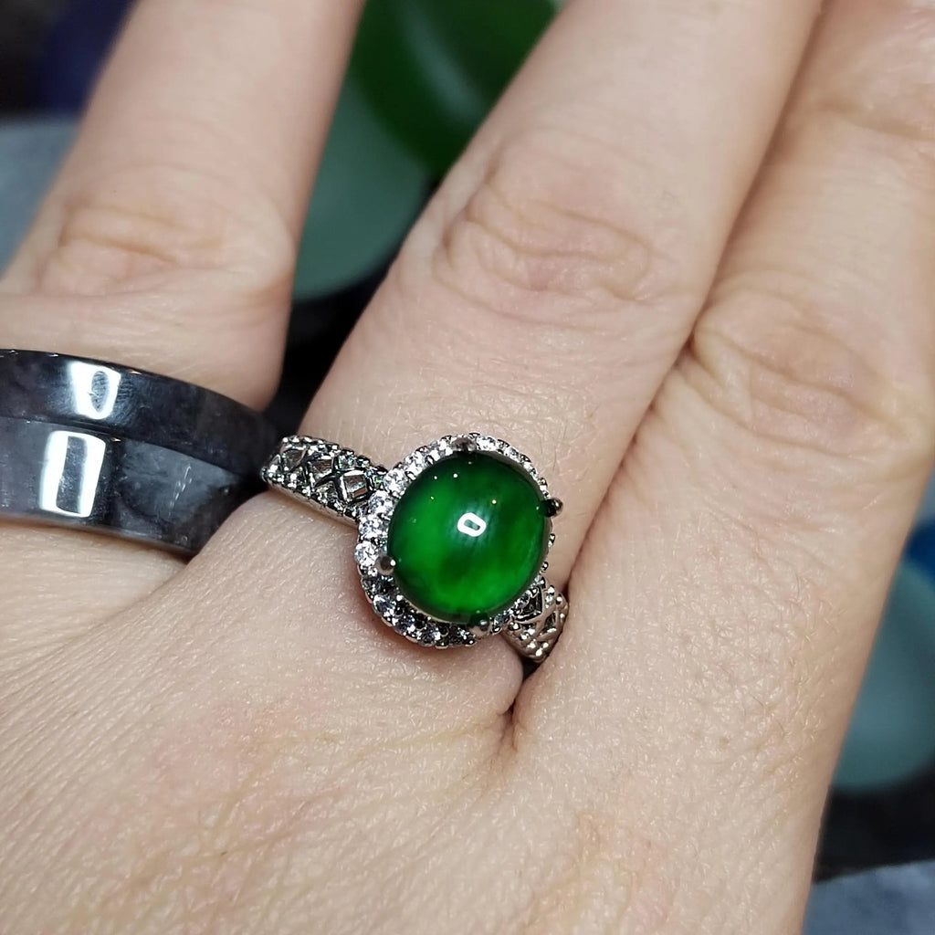 Certified A-Grade Natural Untreated Guatemala Imperial Green Jadeite Ring | 18K White Gold Plated | Adjustable | SL503 SL Precious
