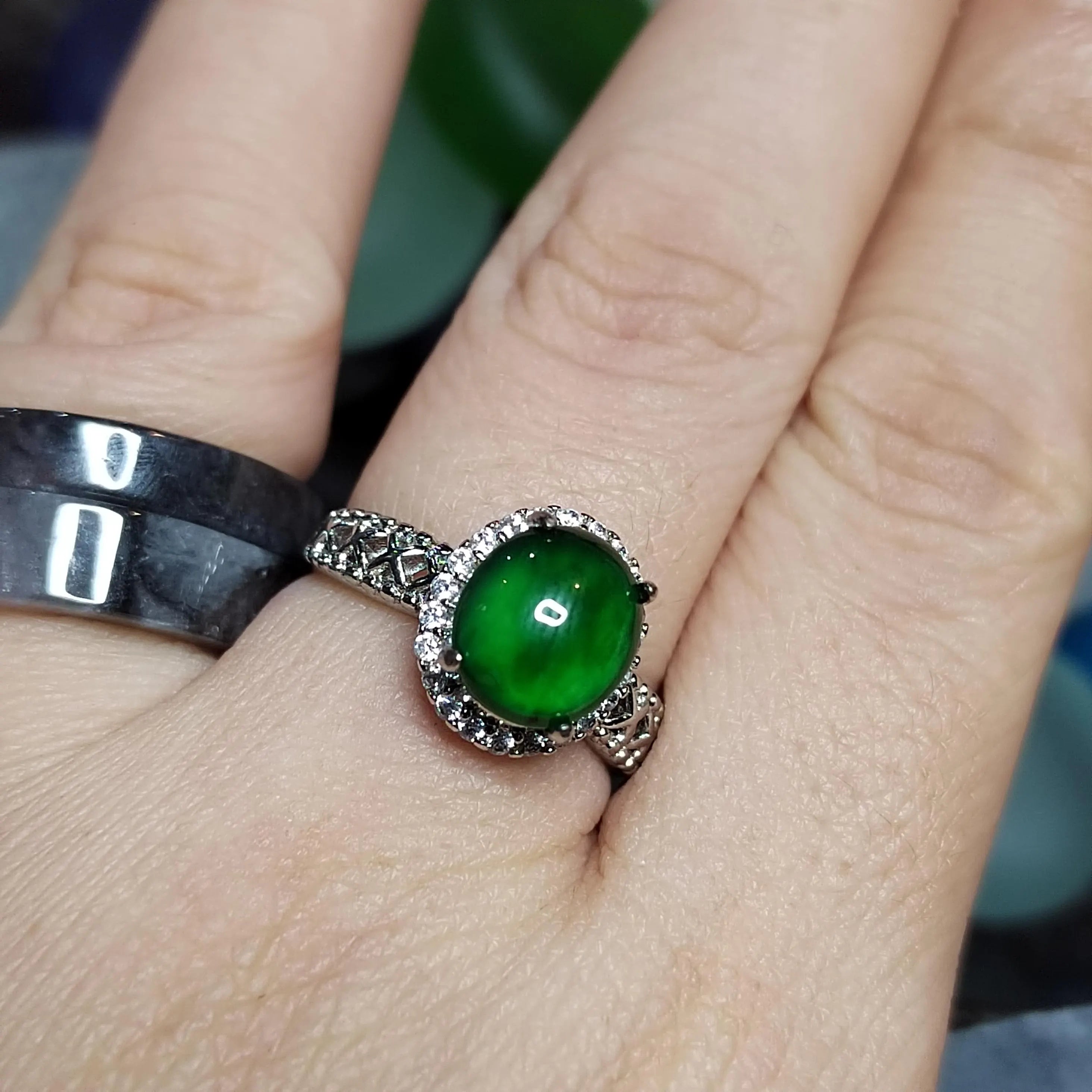 Certified A-Grade Natural Untreated Guatemala Imperial Green Jadeite Ring | 18K White Gold Plated | Adjustable | SL503 SL Precious