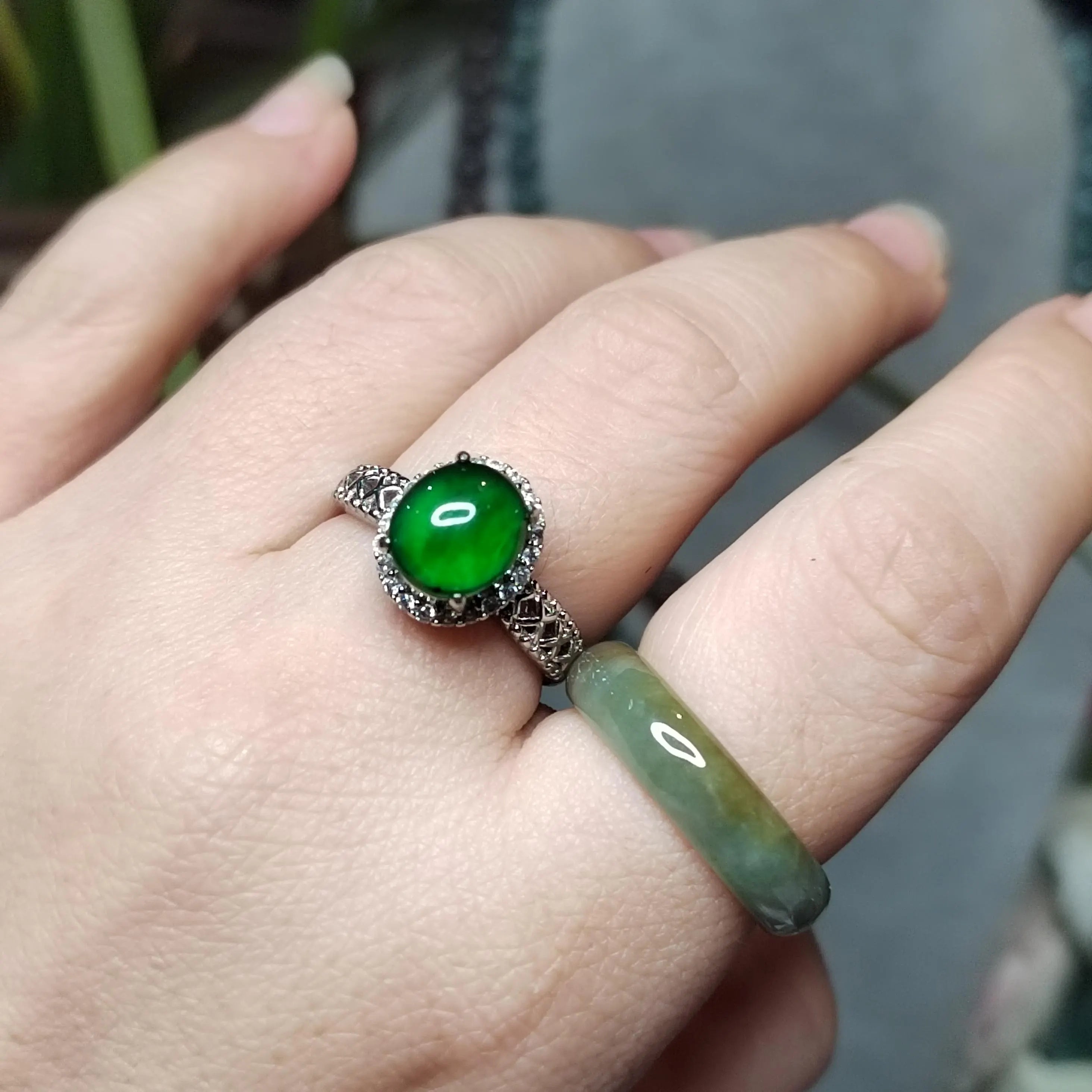 Certified A-Grade Natural Untreated Guatemala Imperial Green Jadeite Ring | 18K White Gold Plated | Adjustable | SL503 SL Precious