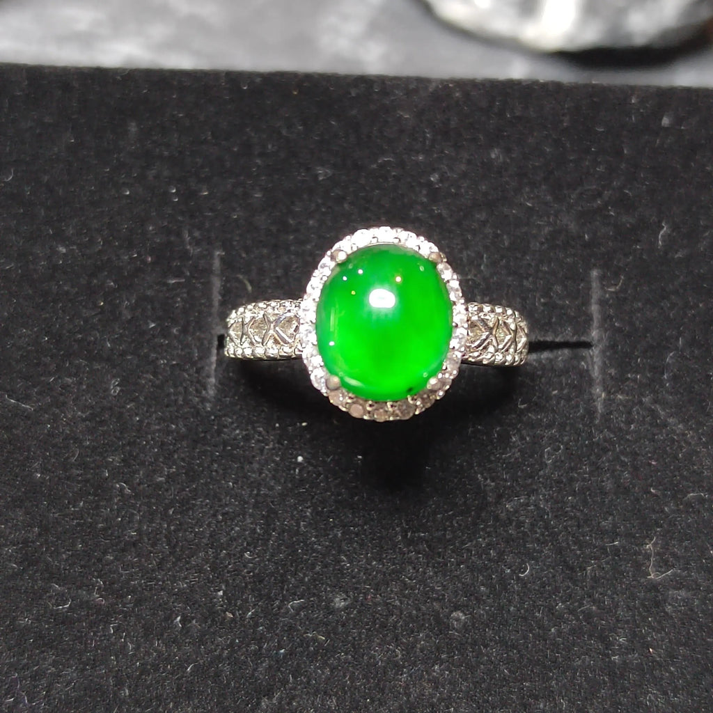 Certified A-Grade Natural Untreated Guatemala Imperial Green Jadeite Ring | 18K White Gold Plated | Adjustable | SL503 SL Precious