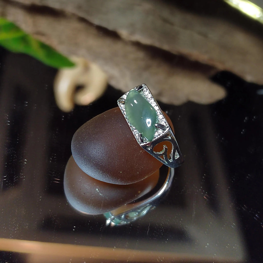Certified Natural Untreated Burmese Icy Jadeite Men’s Ring Marquise Cut Unisex | SL465 SL Precious