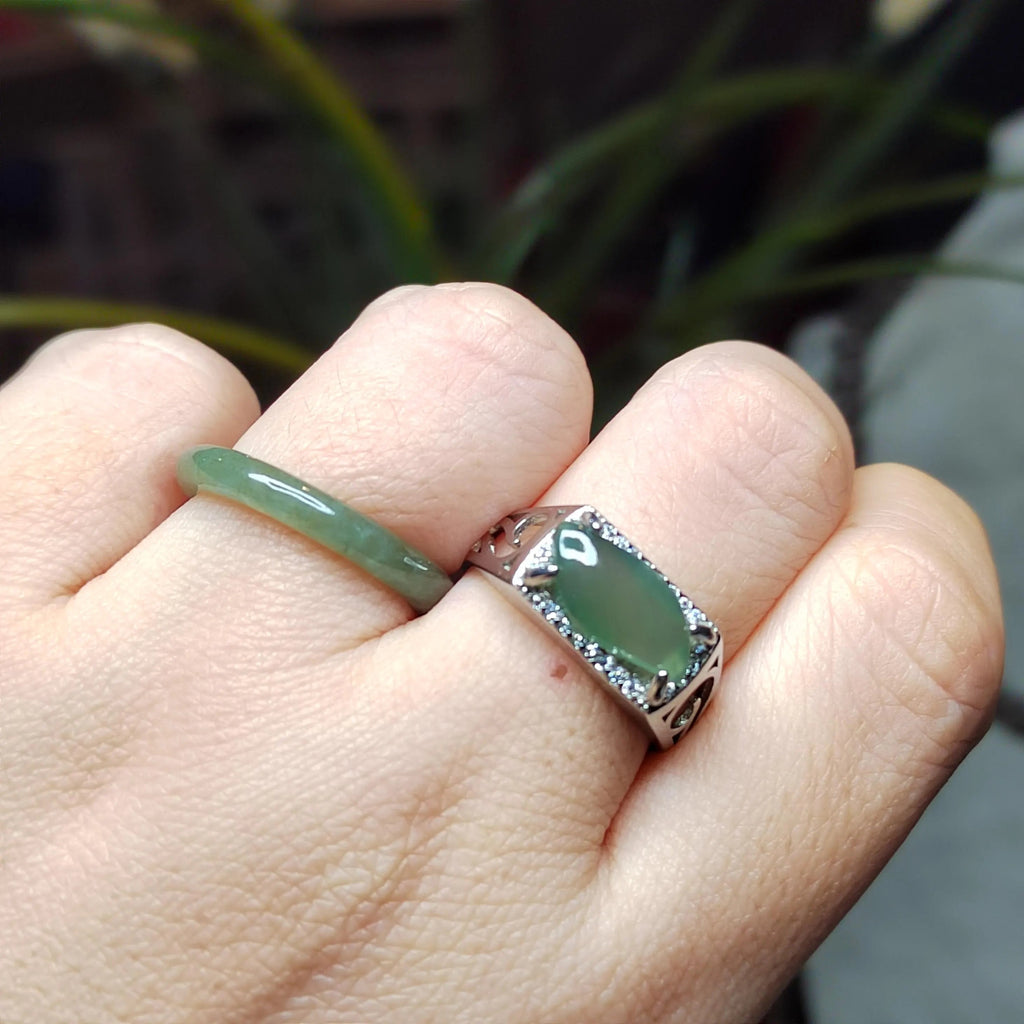 Certified Natural Untreated Burmese Icy Jadeite Men’s Ring Marquise Cut Unisex | SL465 SL Precious