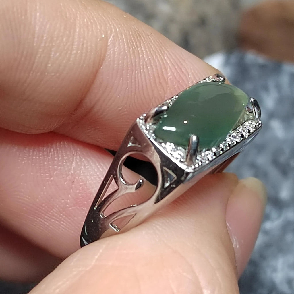Certified Natural Untreated Burmese Icy Jadeite Men’s Ring Marquise Cut Unisex | SL465 SL Precious