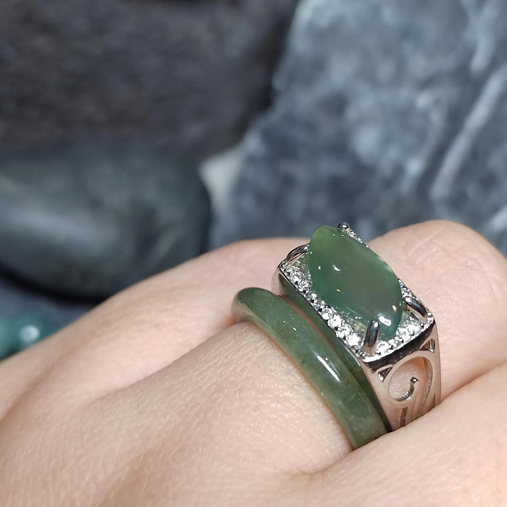 Certified Natural Untreated Burmese Icy Jadeite Men’s Ring Marquise Cut Unisex | SL465 SL Precious