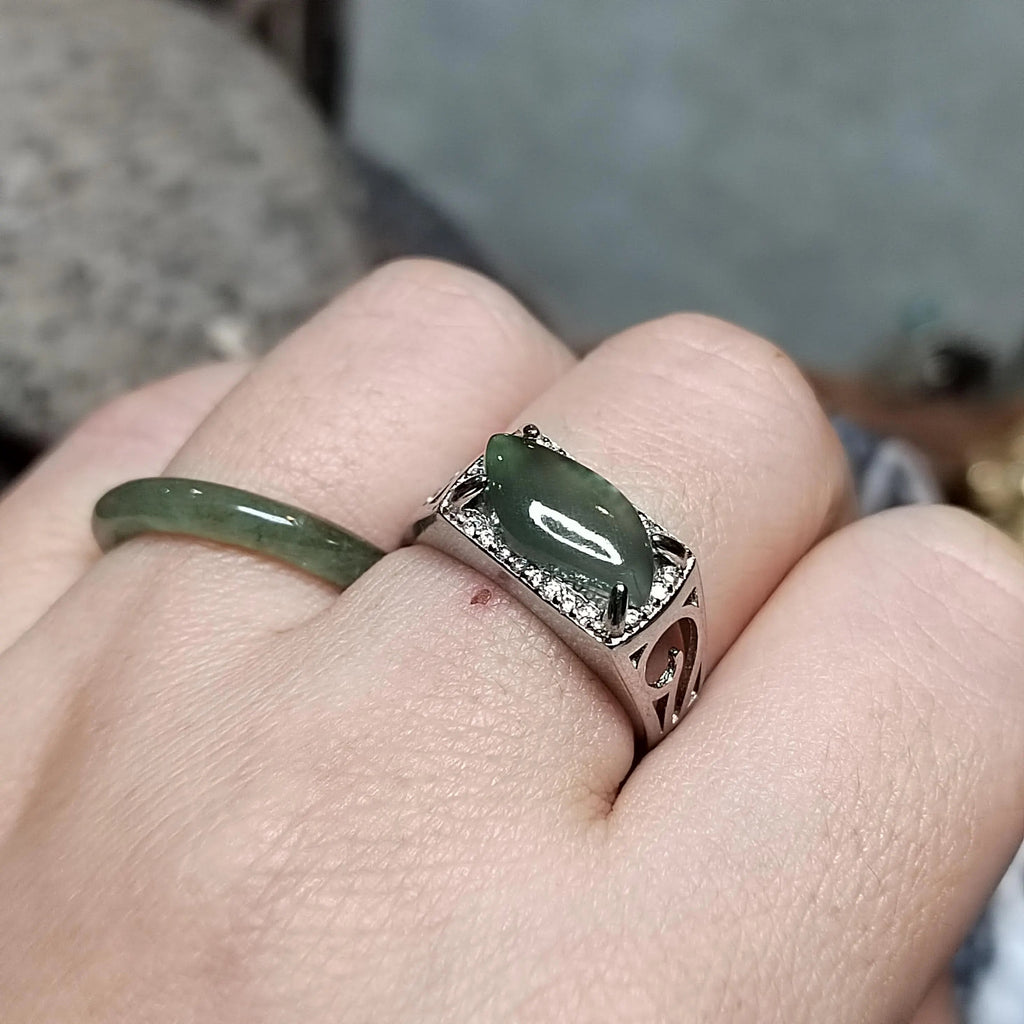 Certified Natural Untreated Burmese Icy Jadeite Men’s Ring Marquise Cut Unisex | SL465 SL Precious