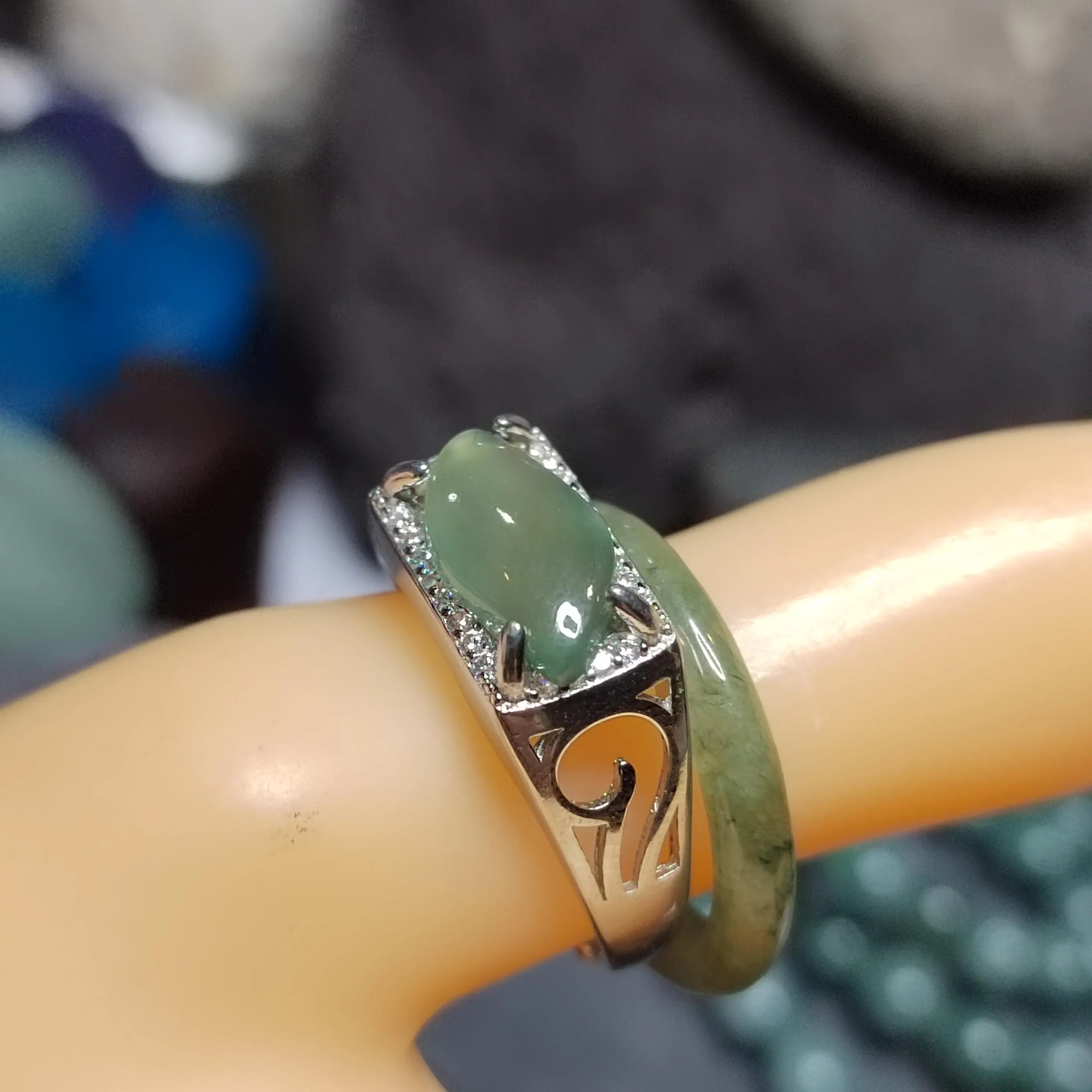 Certified Natural Untreated Burmese Icy Jadeite Men’s Ring Marquise Cut Unisex | SL465 SL Precious