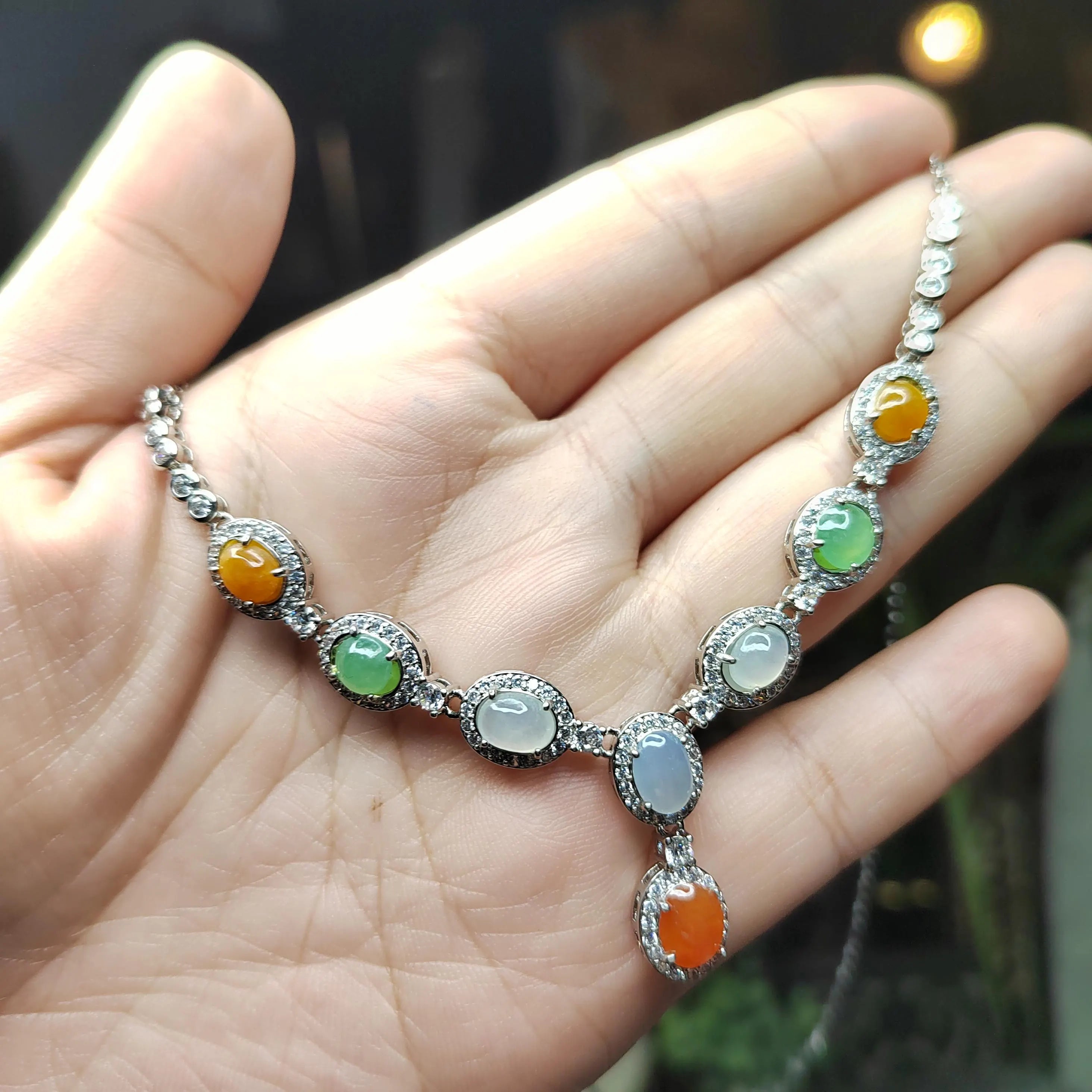 Certified Natural Untreated Burmese Elegant Collector’s Five‑Color Jadeite Necklace For Her | SL491 SL Precious