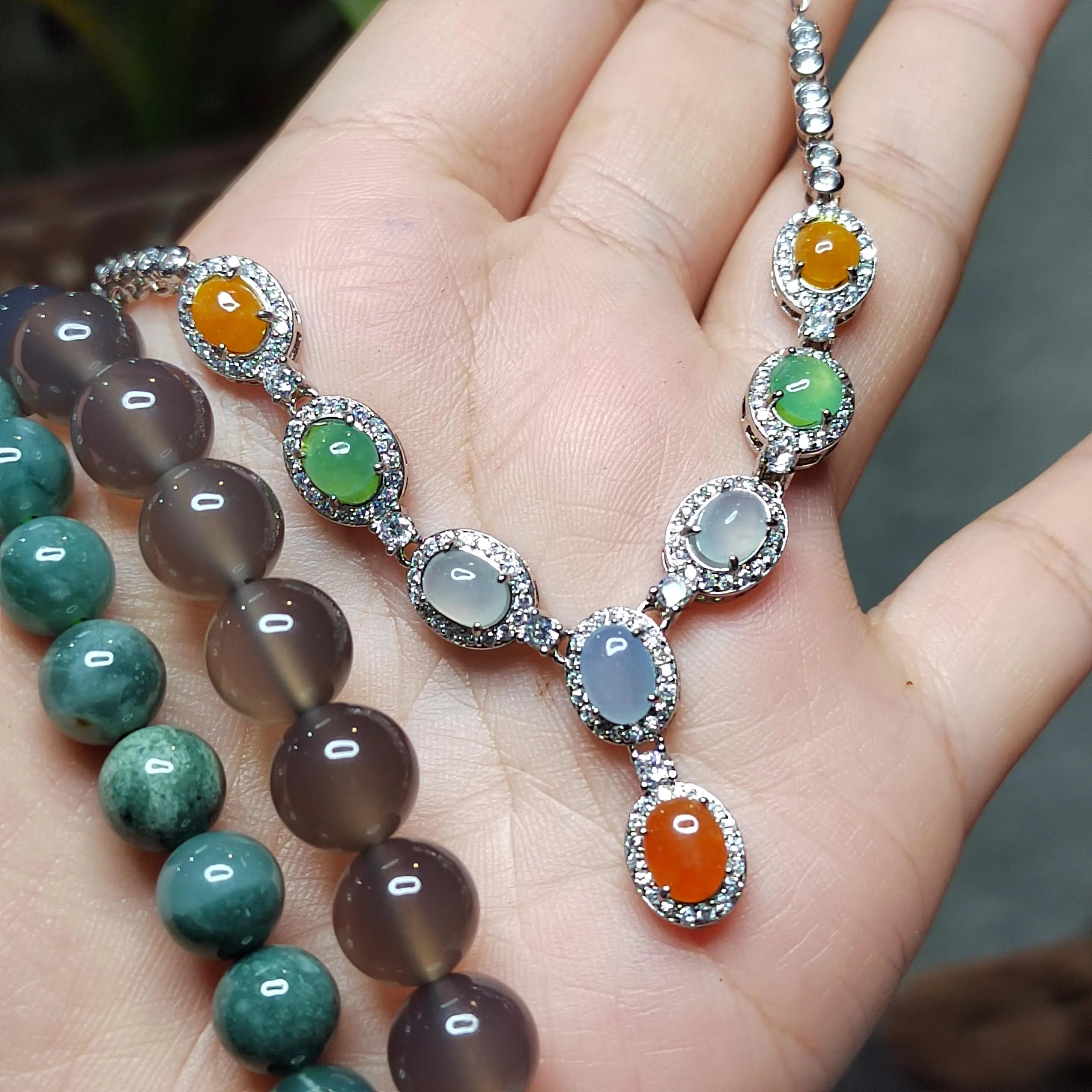 Certified Natural Untreated Burmese Elegant Collector’s Five‑Color Jadeite Necklace For Her | SL491 SL Precious