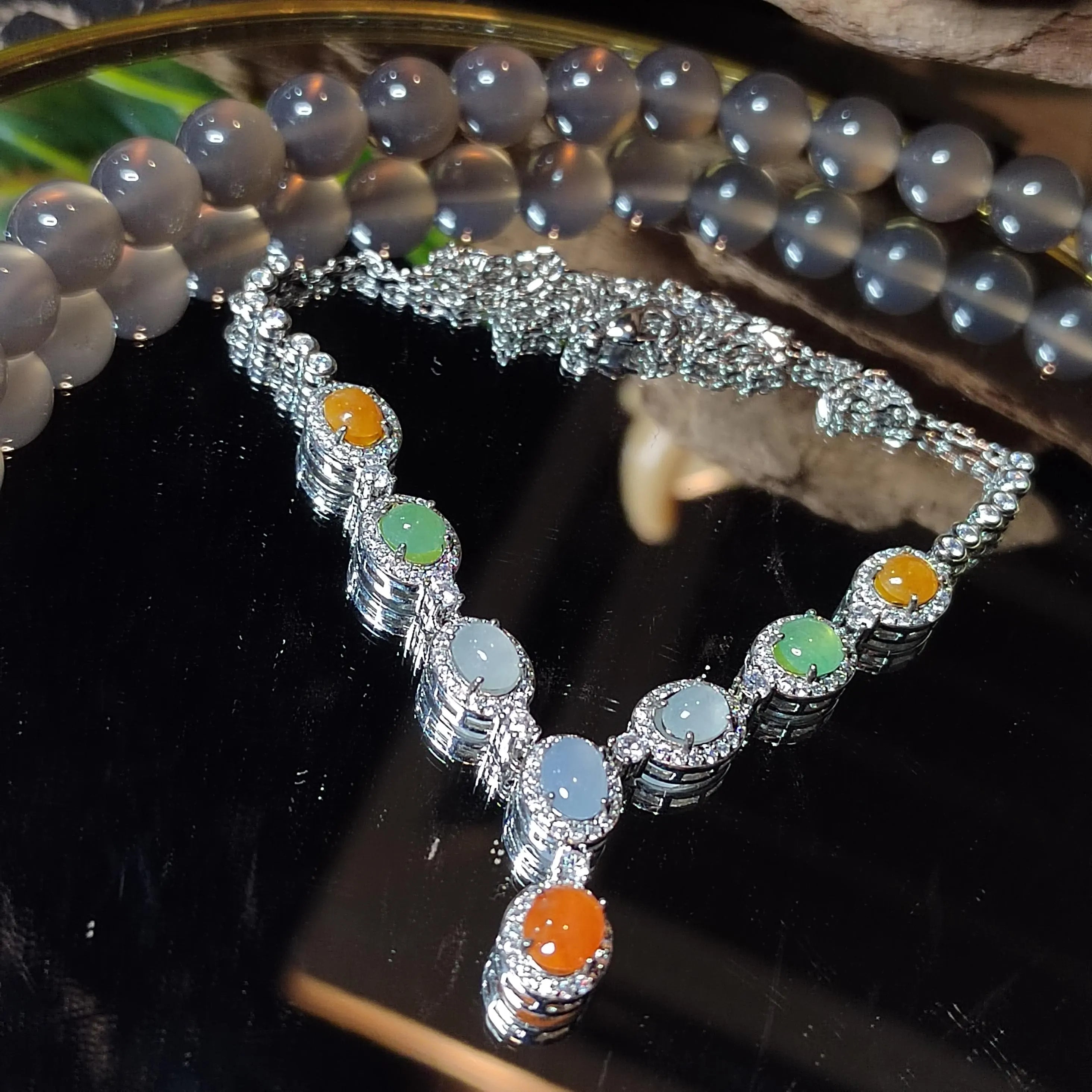 Certified Natural Untreated Burmese Elegant Collector’s Five‑Color Jadeite Necklace For Her | SL491 SL Precious