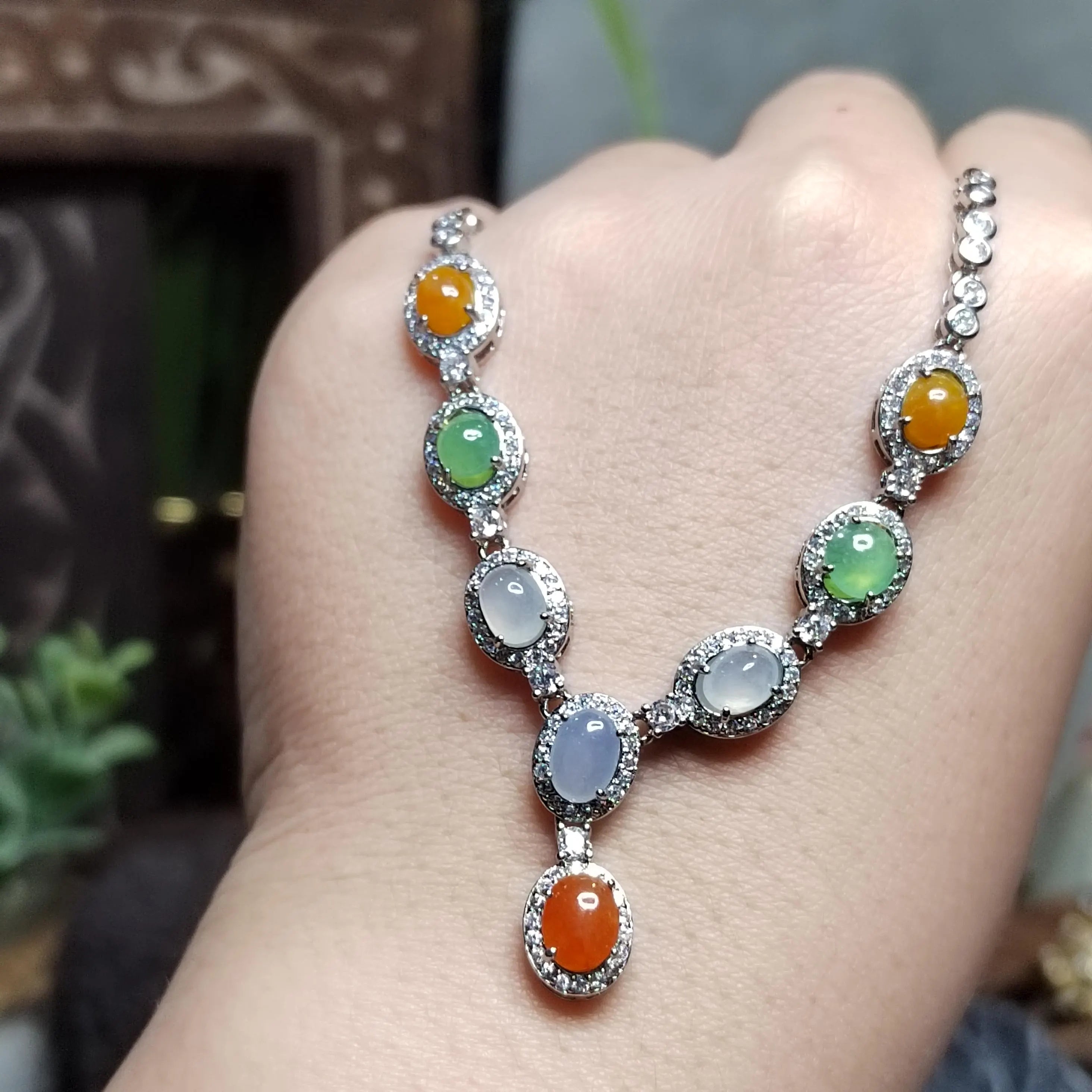 Certified Natural Untreated Burmese Elegant Collector’s Five‑Color Jadeite Necklace For Her | SL491 SL Precious