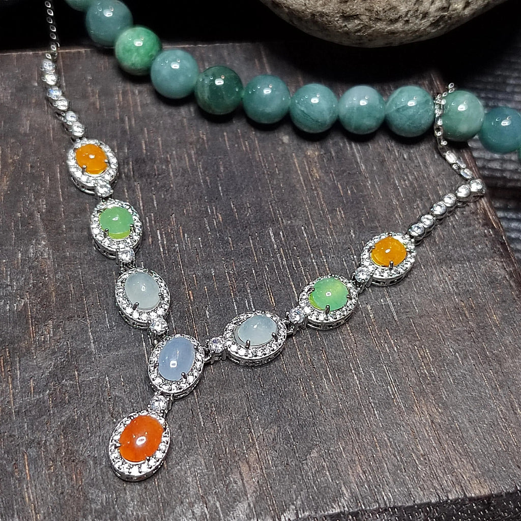Certified Natural Untreated Burmese Elegant Collector’s Five‑Color Jadeite Necklace For Her | SL491 SL Precious